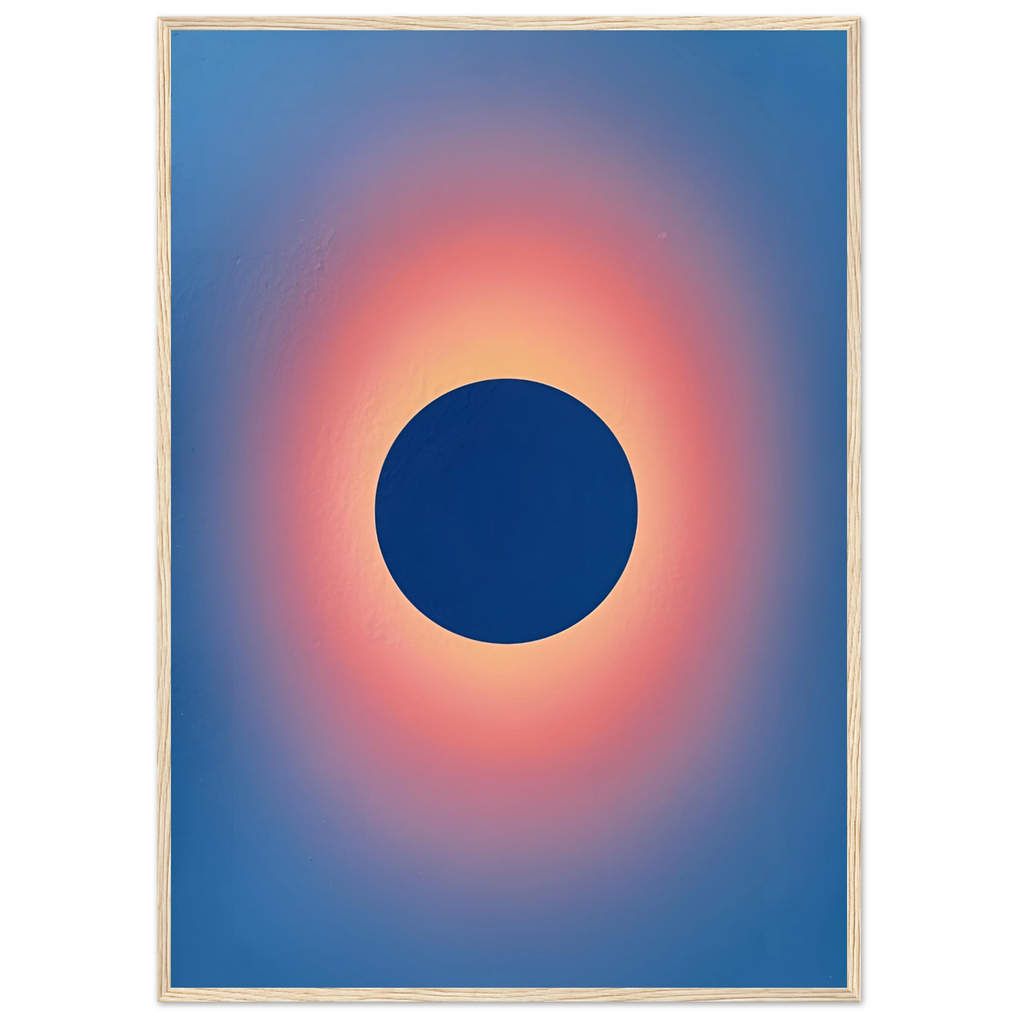 Cosmic eclipse gradient art print celestial blue sunset glow wall decor by anya trut multiple sizes and frames art print in a Black frame size A1 (59.4 x 84.1  cm) affordable wall art by Art Aunty NZ