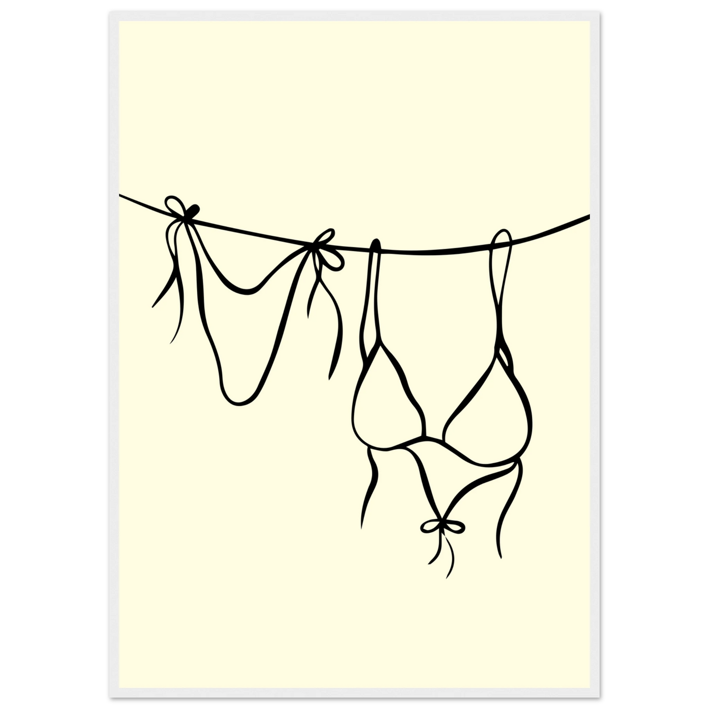 Bikini line art print minimalist swimwear wall art by anya trut available in multiple sizes and frame styles art print in a White frame size 21x29.7 cm / 8x12" affordable wall art by Art Aunty NZ