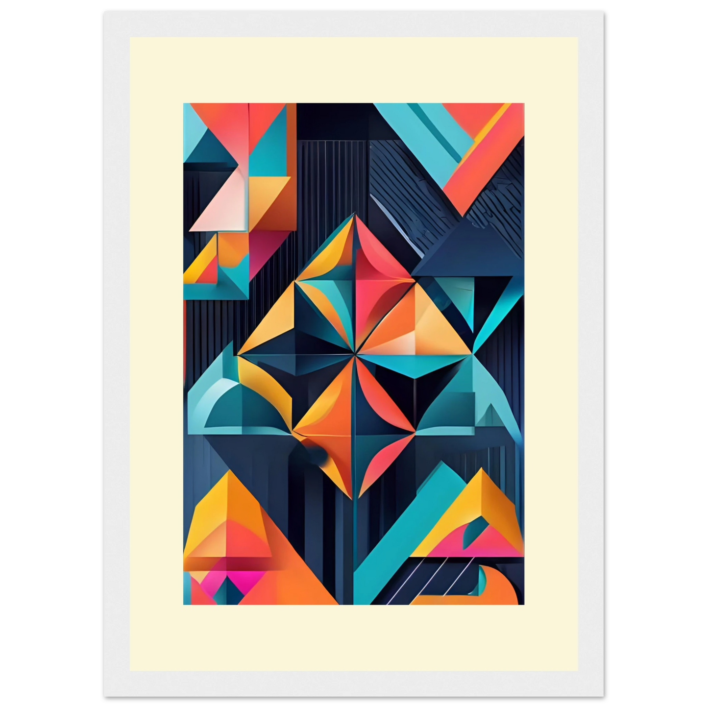 Abstract geometric kaleidoscope print by anya trut vibrant modern wall art in your choice of size frame art print in a Wood frame size A1 (59.4 x 84.1  cm) affordable wall art by Art Aunty NZ