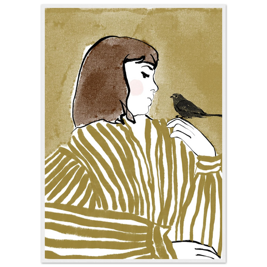 Whispering bird elegant profile art print by ioana horvat custom sizes frames art print in a White frame size 21x29.7 cm / 8x12" affordable wall art by Art Aunty NZ