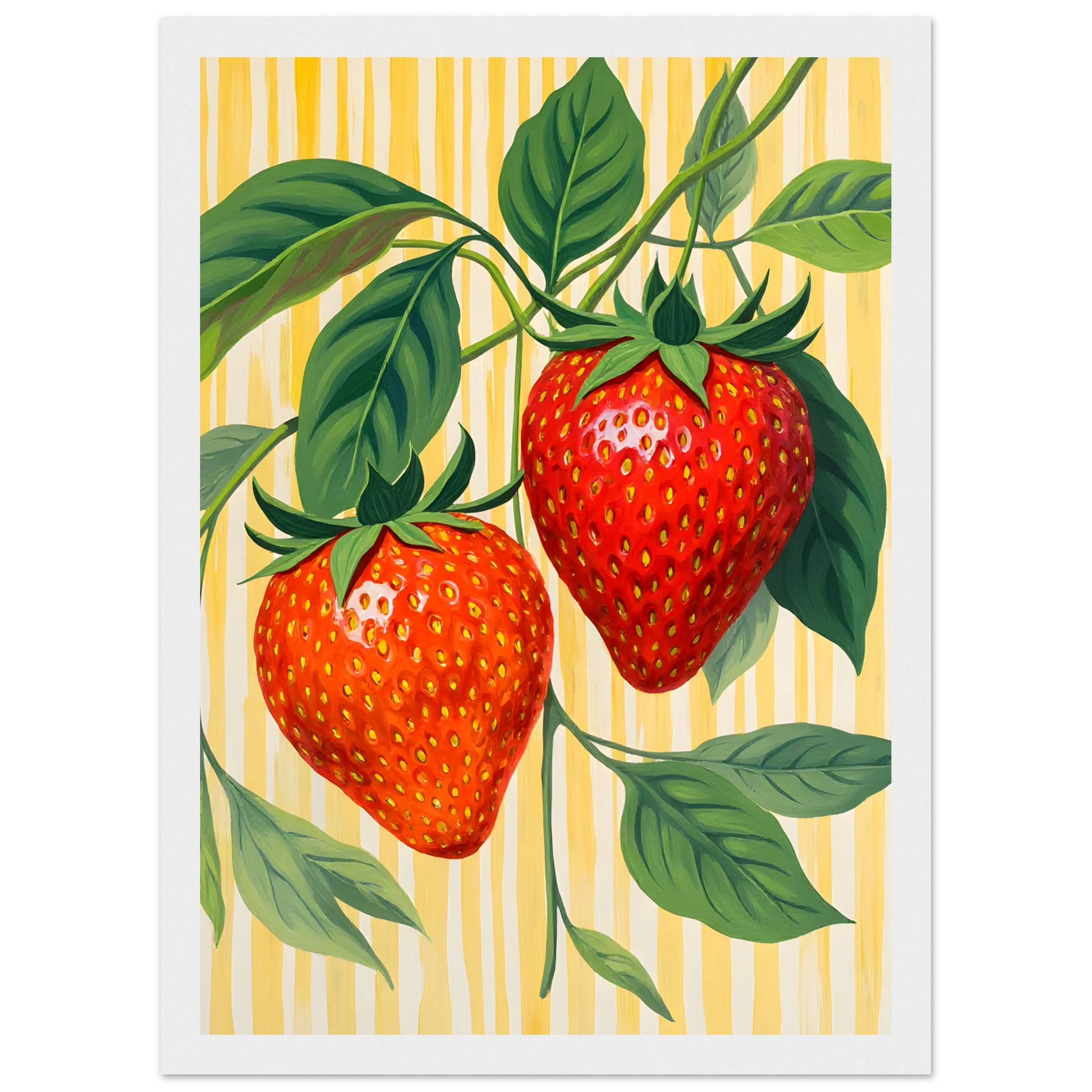 Strawberry bliss vibrant botanical art print by anya trut choose your size frame art print in a Wood frame size A1 (59.4 x 84.1  cm) affordable wall art by Art Aunty NZ