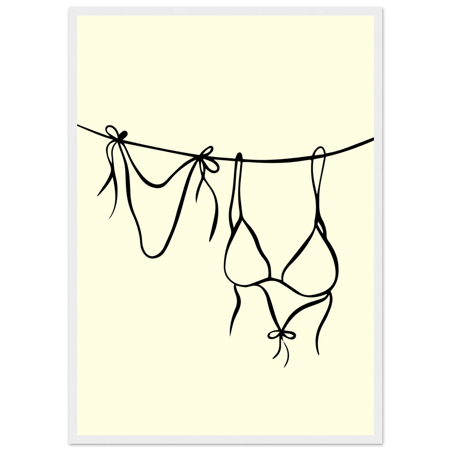 Bikini line art print minimalist swimwear wall art by anya trut available in multiple sizes and frame styles art print in a Wood frame size A2 (42 x 59.4  cm) affordable wall art by Art Aunty NZ