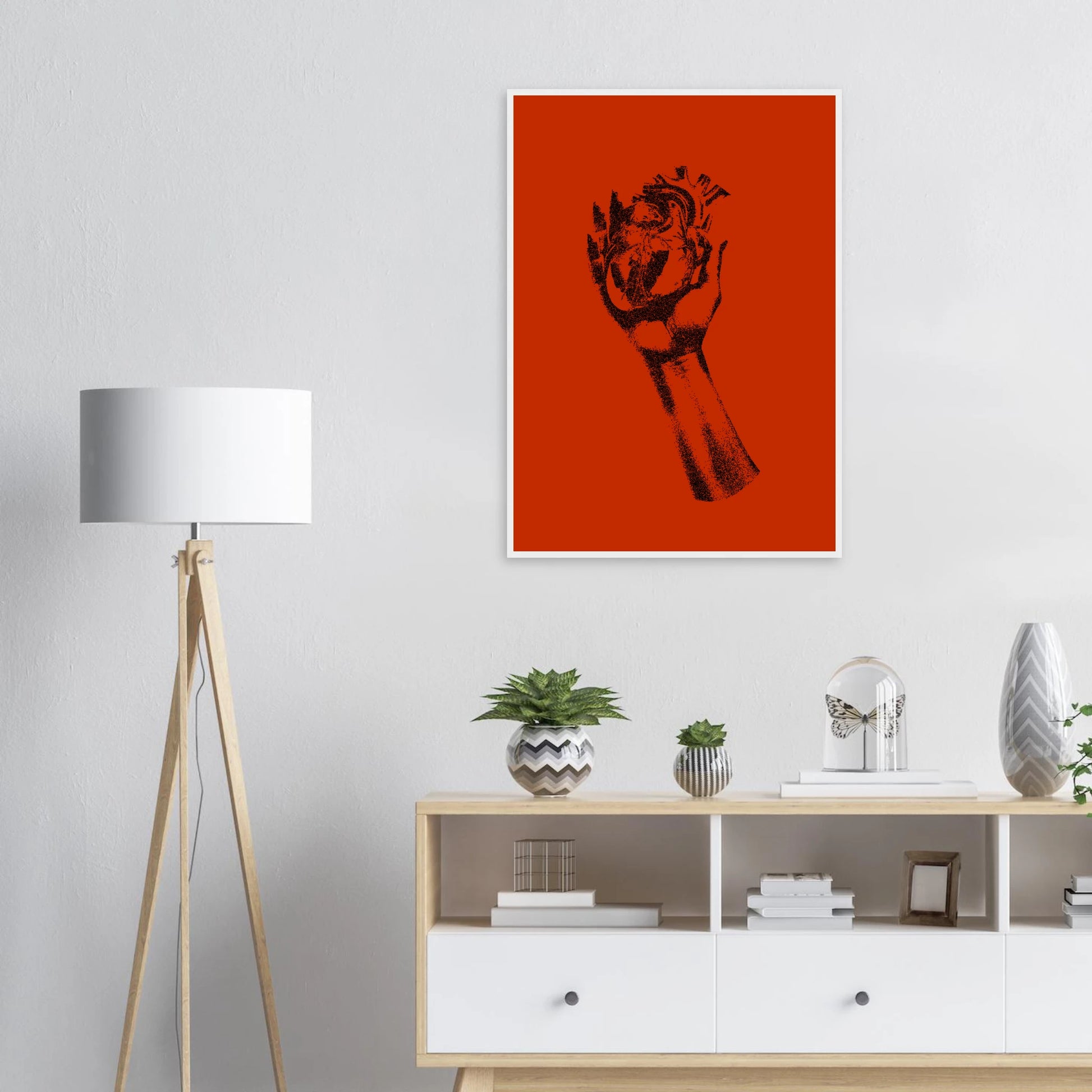 Fiery heart in hand stipple art print by anya trut choose your size frame art print in a  size  affordable wall art by Art Aunty NZ