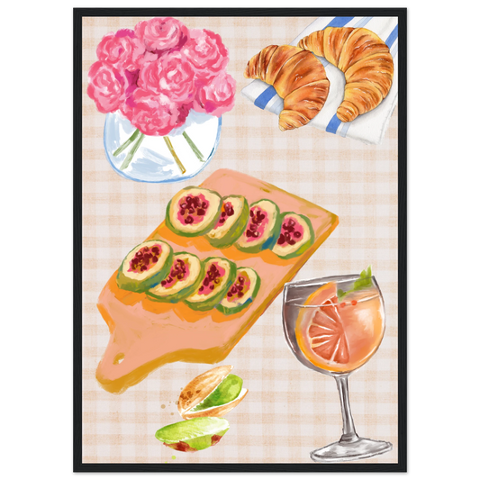 Summer brunch still life framed poster anya trut original artwork 1 art print in a Wood frame size 21x29.7 cm / 8x12" affordable wall art by Art Aunty NZ