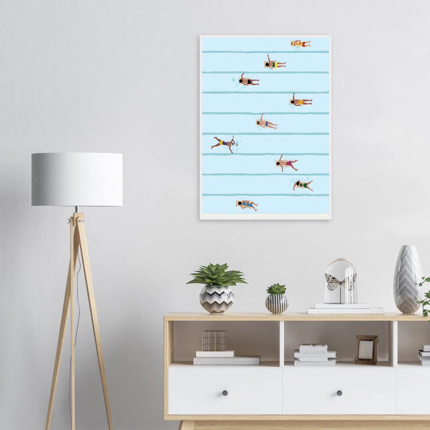 Lane swimmers summer blues art print refreshing poolside serenity by anya trut in your choice of frame art print in a  size  affordable wall art by Art Aunty NZ