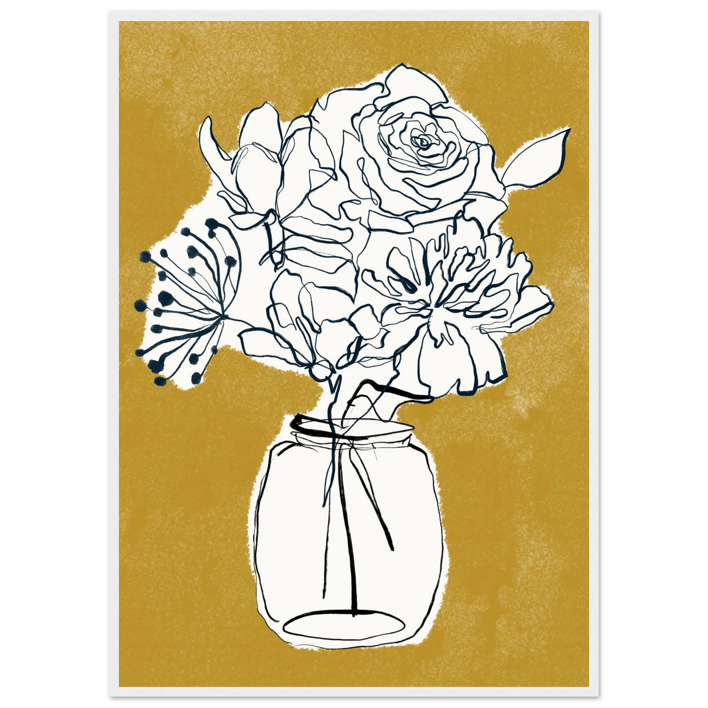 Minimalist floral sketch poster elegant botanical art print for modern interiors in your choice of frame art print in a White frame size 21x29.7 cm / 8x12" affordable wall art by Art Aunty NZ