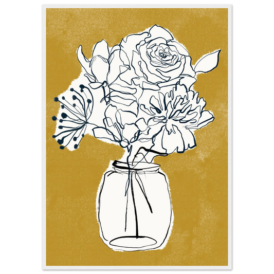 Minimalist floral sketch poster elegant botanical art print for modern interiors in your choice of frame art print in a White frame size 21x29.7 cm / 8x12" affordable wall art by Art Aunty NZ