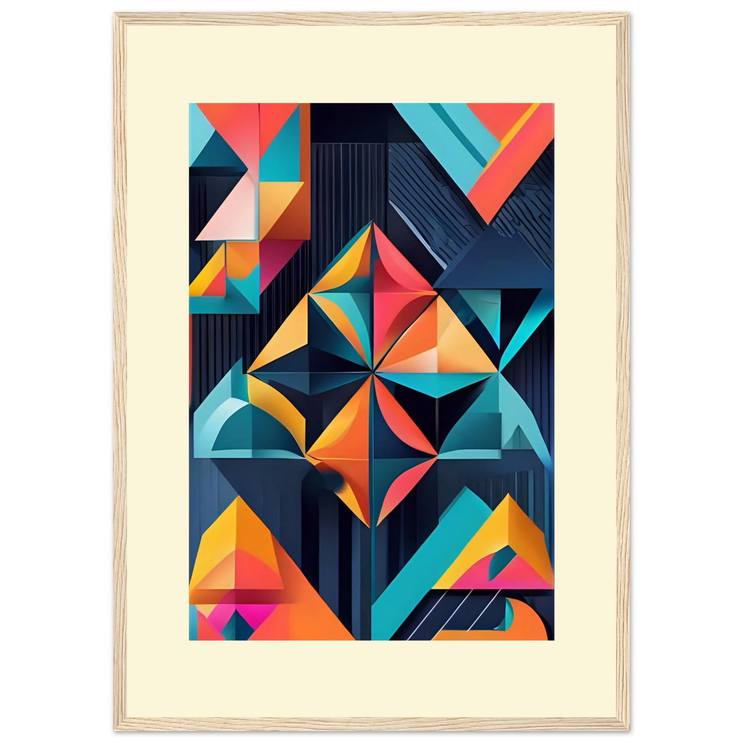 Abstract geometric kaleidoscope print by anya trut vibrant modern wall art in your choice of size frame art print in a White frame size A1 (59.4 x 84.1  cm) affordable wall art by Art Aunty NZ