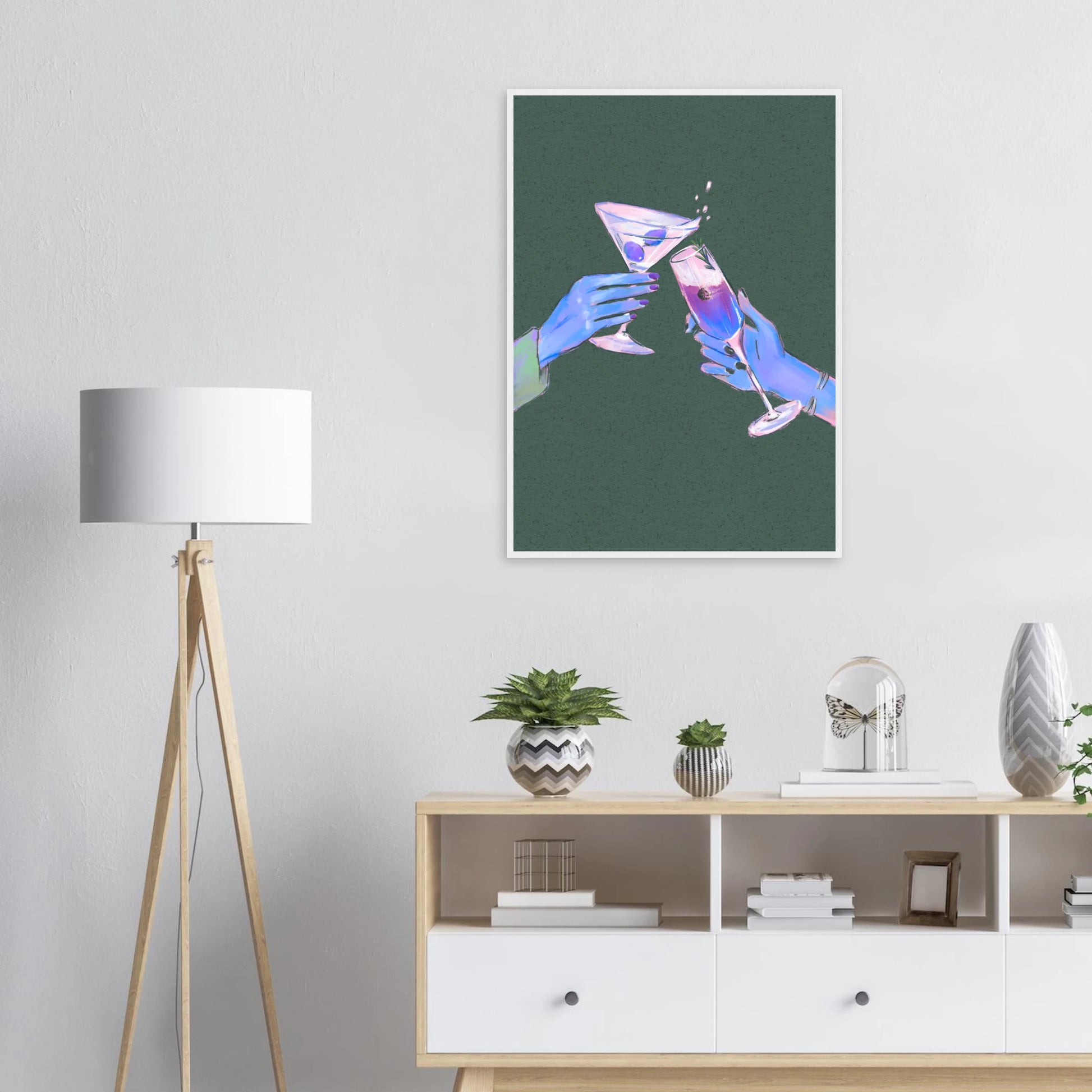 4pm cheers art print vibrant cocktail illustration for modern spaces available in multiple sizes and frames art print in a  size  affordable wall art by Art Aunty NZ