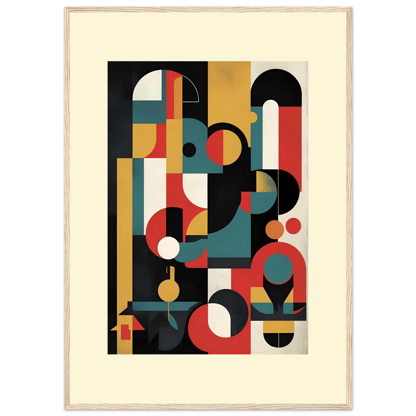 Vibrant abstract geometry framed art print by anya trut modern bauhaus style wall decor art print in a Black frame size A1 (59.4 x 84.1  cm) affordable wall art by Art Aunty NZ