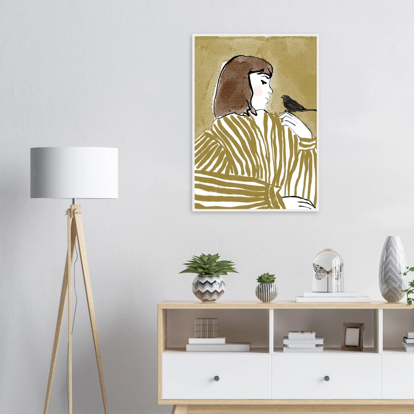 Whispering bird elegant profile art print by ioana horvat custom sizes frames art print in a  size  affordable wall art by Art Aunty NZ