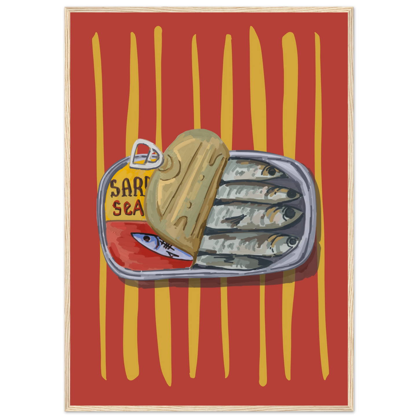 4pm sardine sea pop art print a quirky culinary statement for your walls art print in a White frame size A1 (59.4 x 84.1  cm) affordable wall art by Art Aunty NZ