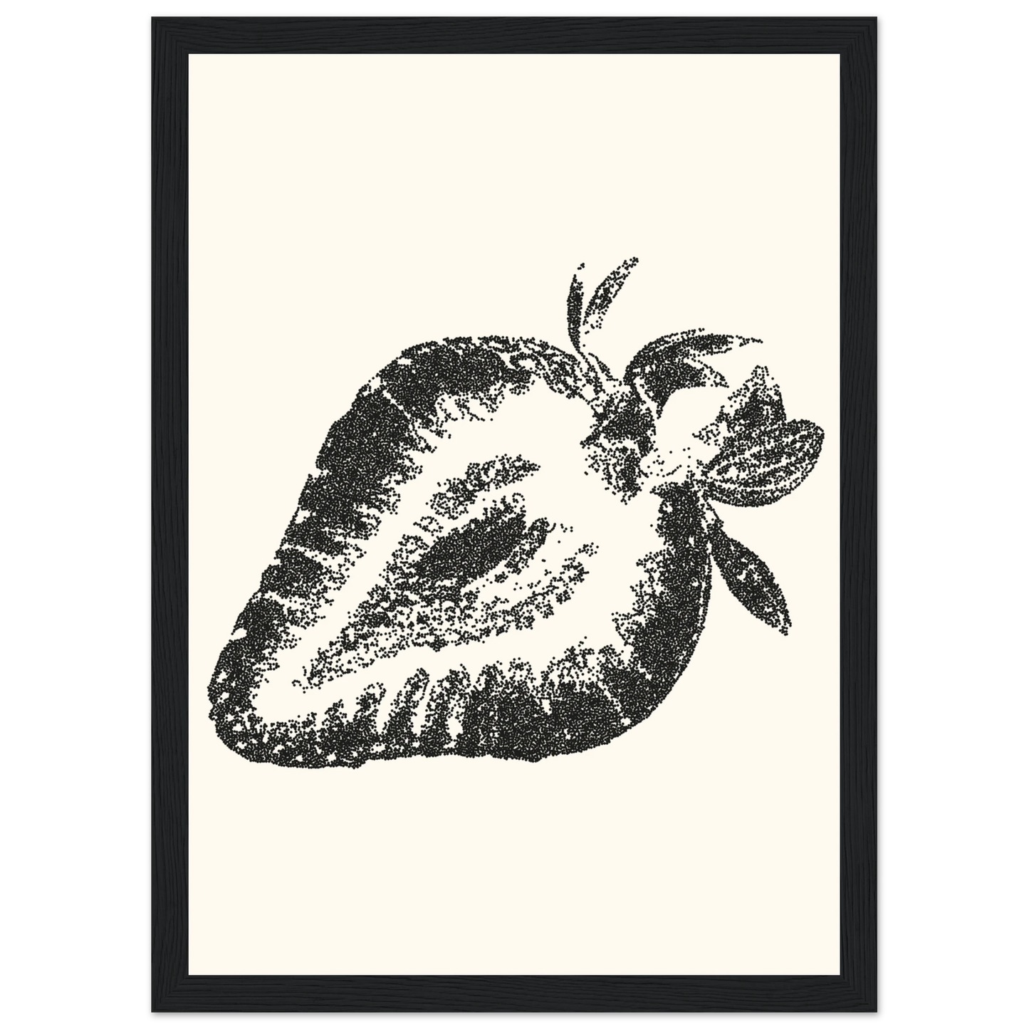 Strawberry pointillism print modern farmhouse wall art in your choice of size frame art print in a White frame size A2 (42 x 59.4  cm) affordable wall art by Art Aunty NZ