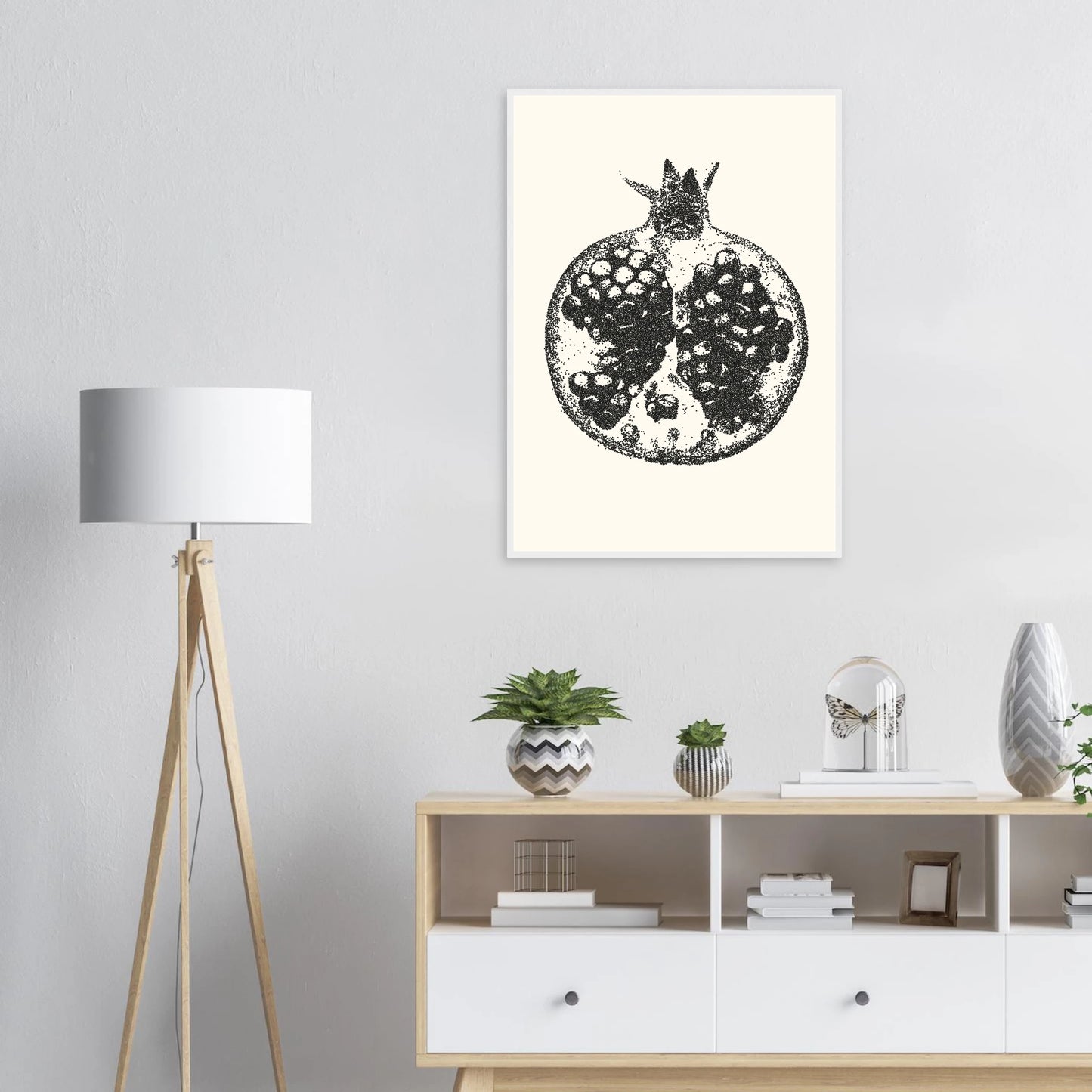 Pomegranate stipple art print by anya trut abstract dotwork fruit wall decor in your choice of frame art print in a  size  affordable wall art by Art Aunty NZ
