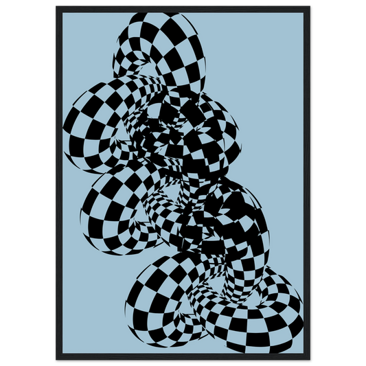 Abstract swirl mesmerizing checkered optical illusion wall art by anya trut art print in a Wood frame size 21x29.7 cm / 8x12" affordable wall art by Art Aunty NZ