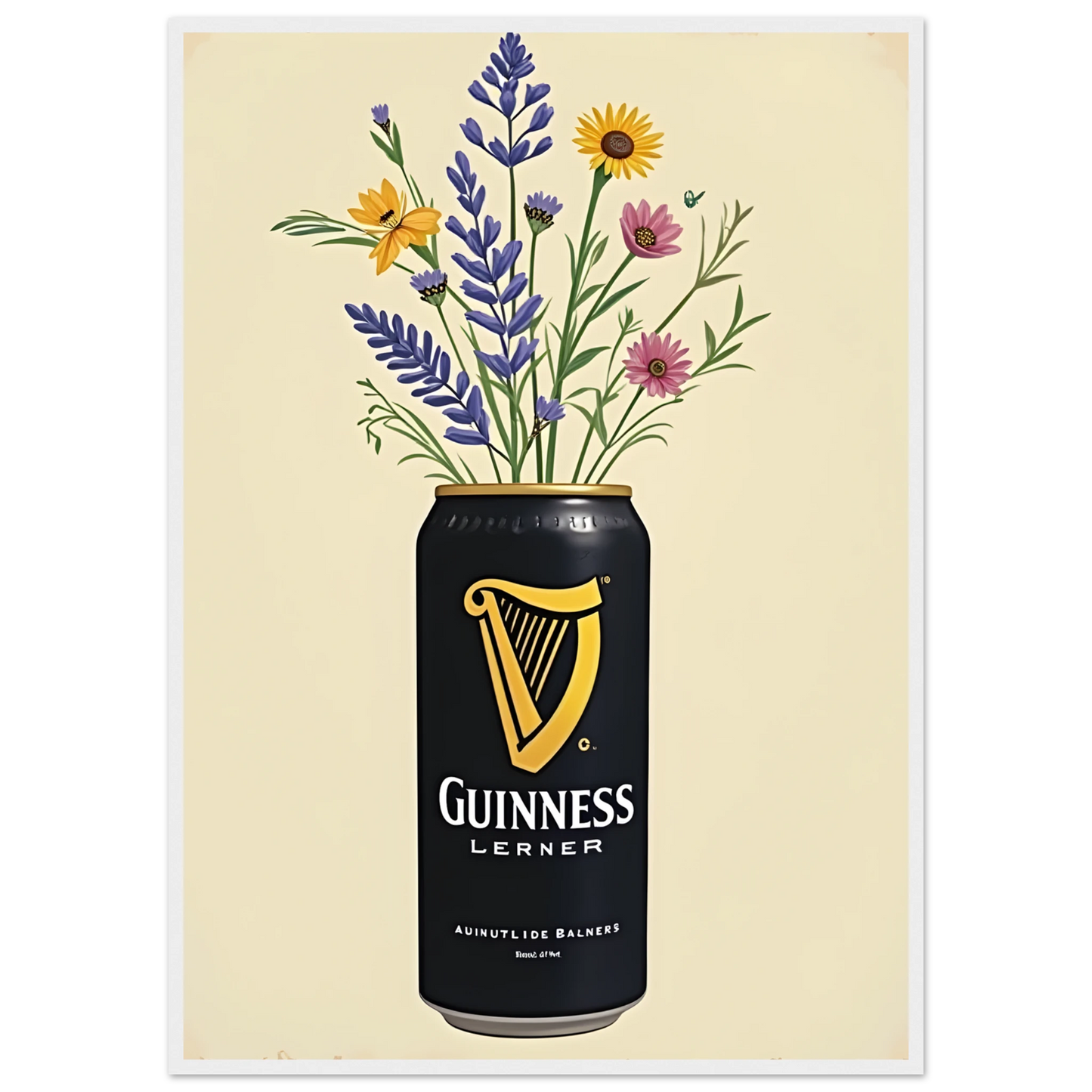 Guinness bouquet art print vibrant floral art in your choice of size frame art print in a White frame size 21x29.7 cm / 8x12" affordable wall art by Art Aunty NZ