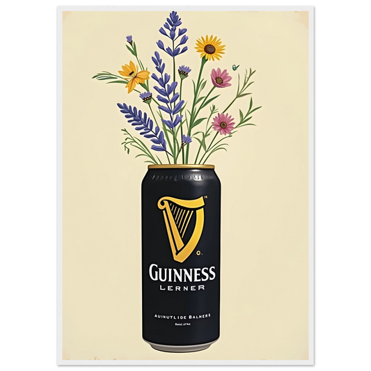Guinness bouquet art print vibrant floral art in your choice of size frame art print in a White frame size 21x29.7 cm / 8x12" affordable wall art by Art Aunty NZ