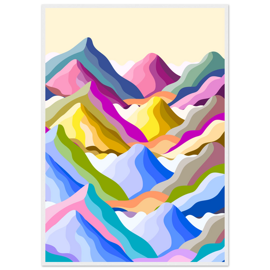 Abstract mountain peaks art print kaleidoscope ridge by anya trut in your choice of frame art print in a White frame size 21x29.7 cm / 8x12" affordable wall art by Art Aunty NZ