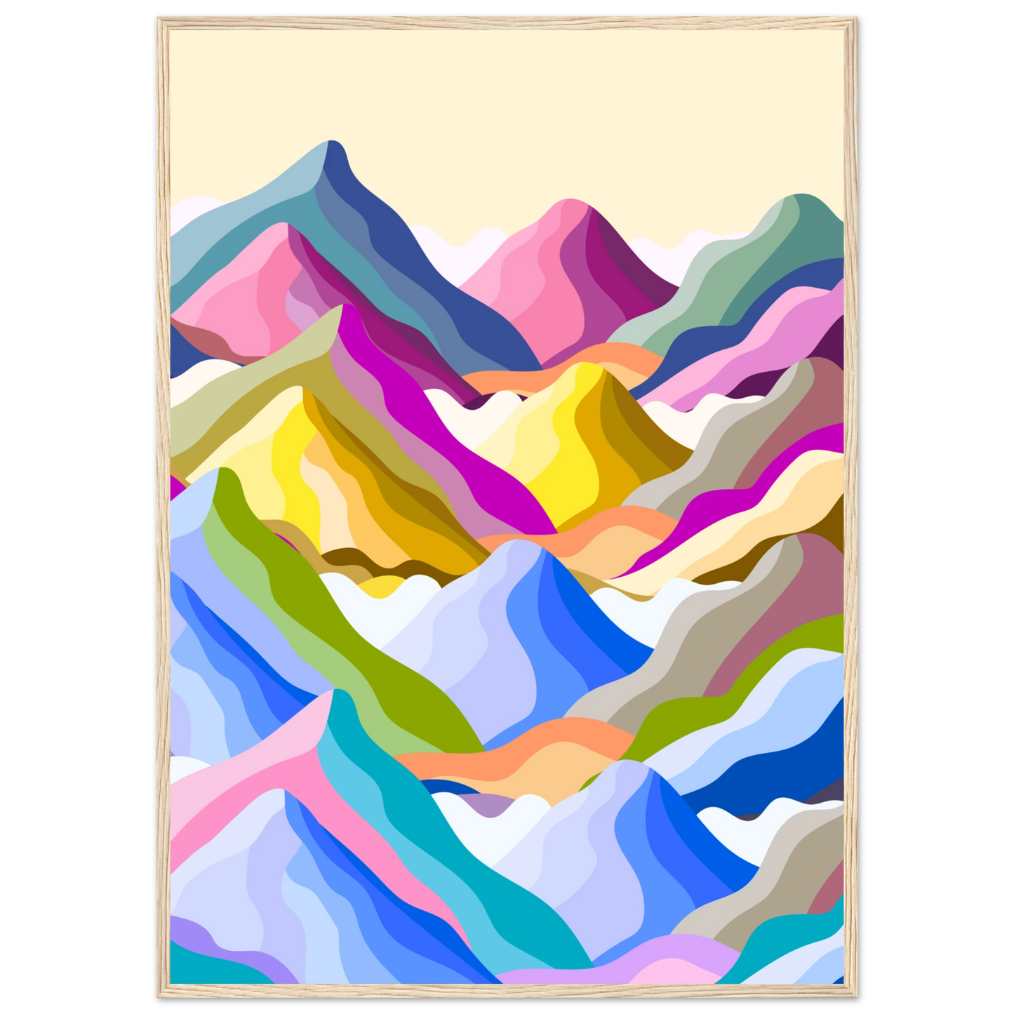 Abstract mountain peaks art print kaleidoscope ridge by anya trut in your choice of frame art print in a Black frame size A1 (59.4 x 84.1  cm) affordable wall art by Art Aunty NZ