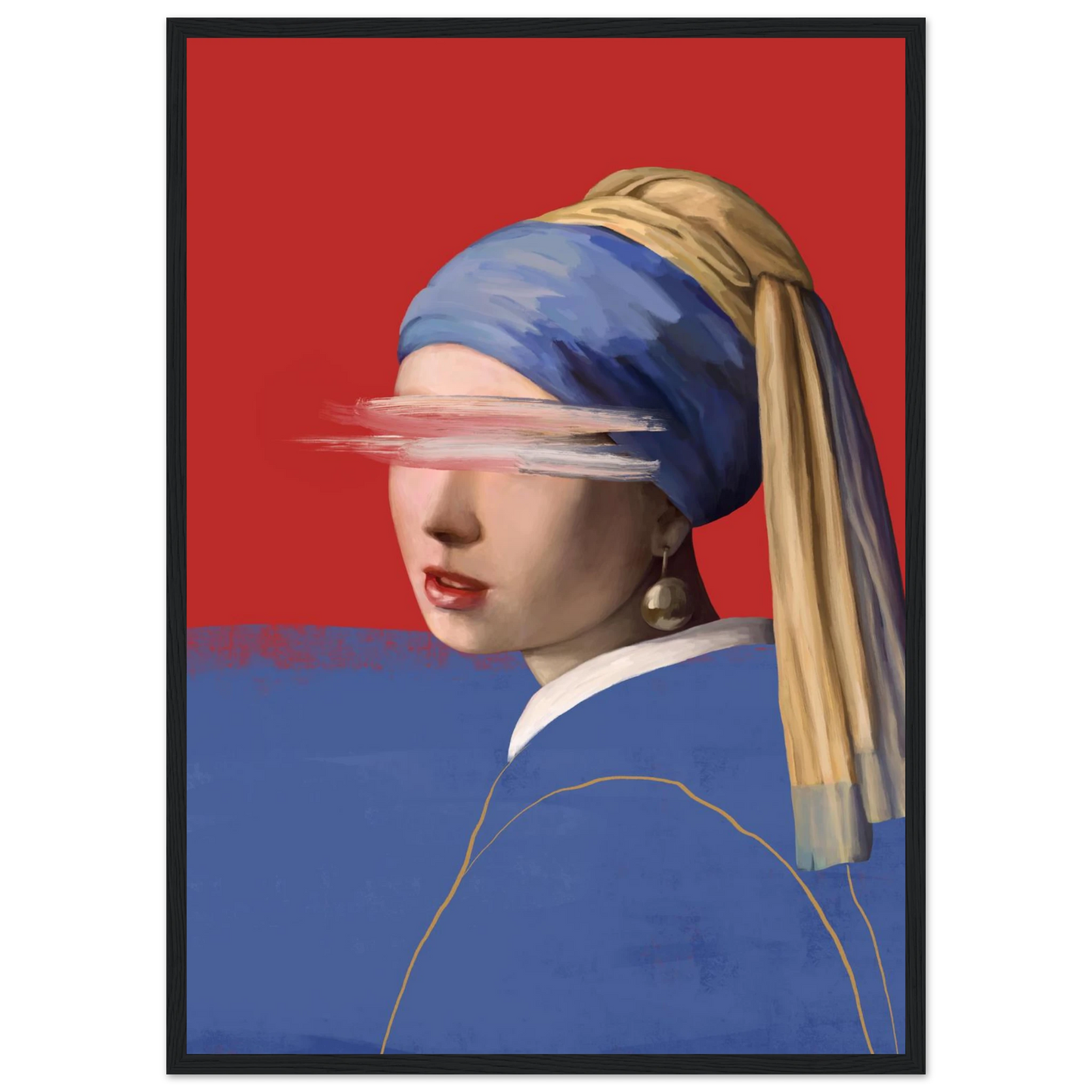 Girl with a pearl earring modern abstraction framed poster by ioana horvat in your choice of size frame color art print in a White frame size A2 (42 x 59.4  cm) affordable wall art by Art Aunty NZ