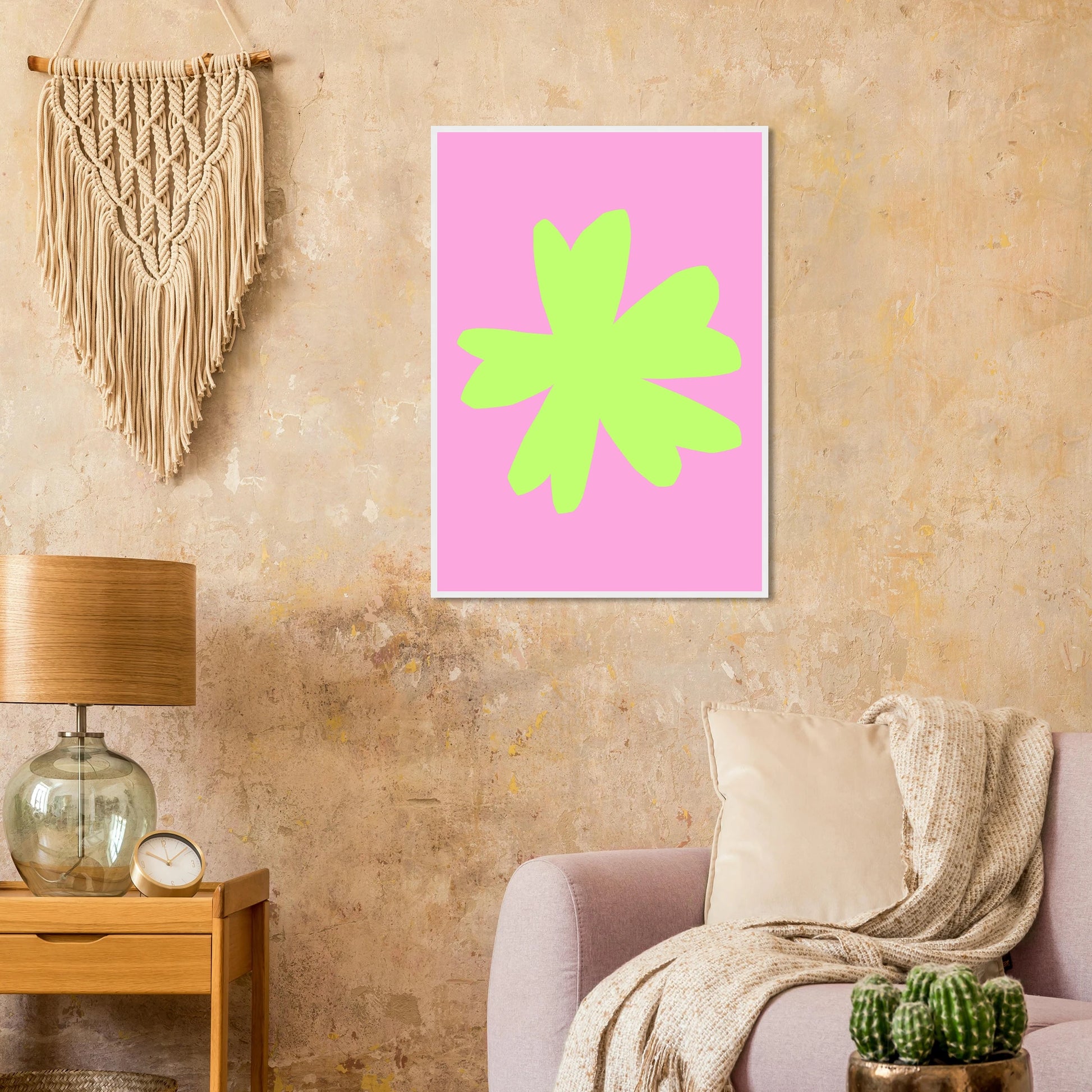 Vibrant blossom pink lime abstract floral print framed wall art by anya trut art print in a  size  affordable wall art by Art Aunty NZ