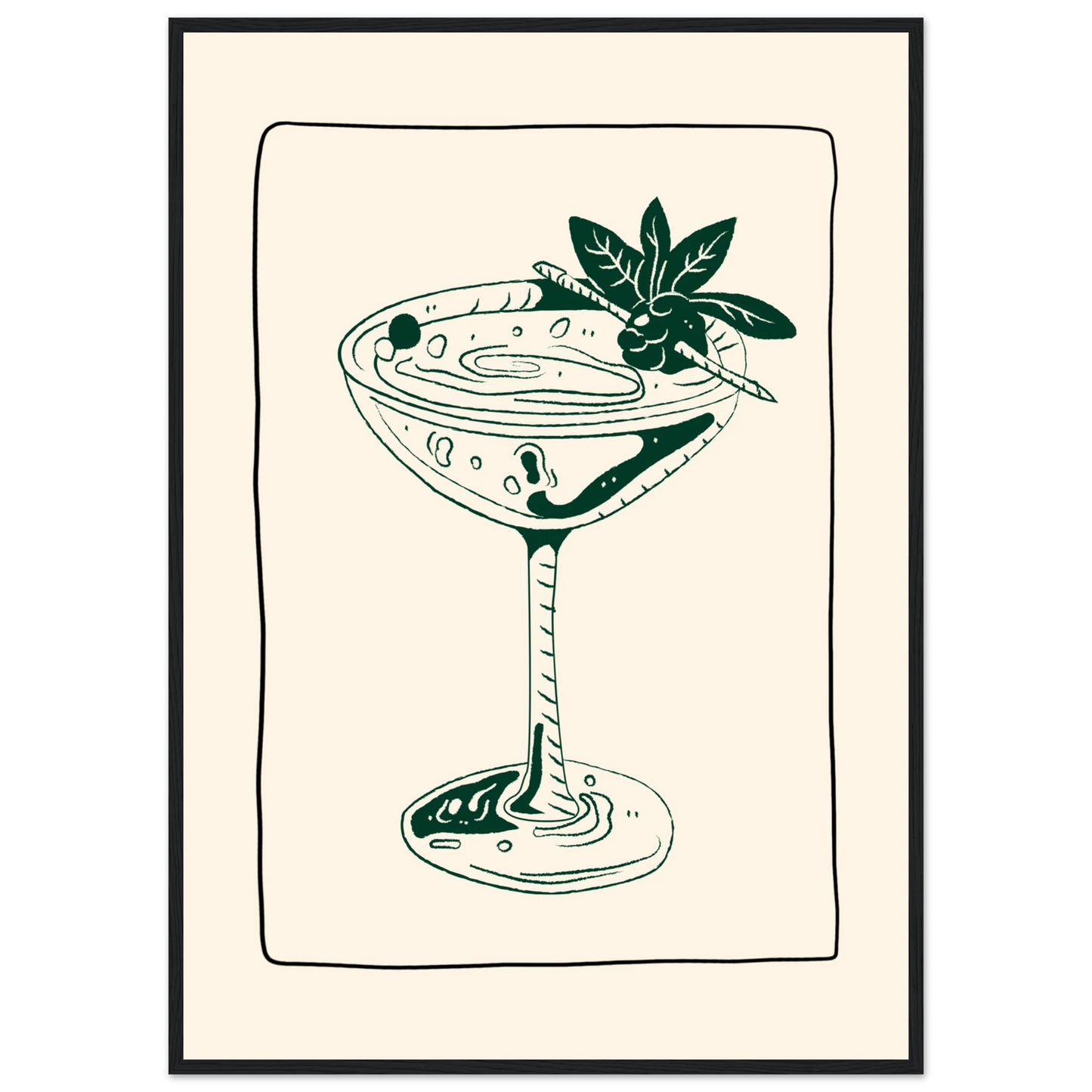Evening elixir cocktail art print by anya trut choose your size and frame for effortless style art print in a Black frame size A2 (42 x 59.4  cm) affordable wall art by Art Aunty NZ