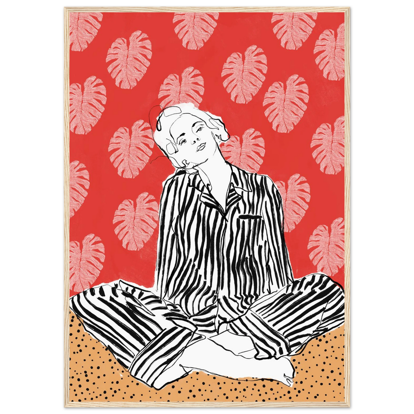 Red boho chic tropical leaf art print elevate your space with vibrant style bohemian flair art print in a White frame size A1 (59.4 x 84.1  cm) affordable wall art by Art Aunty NZ