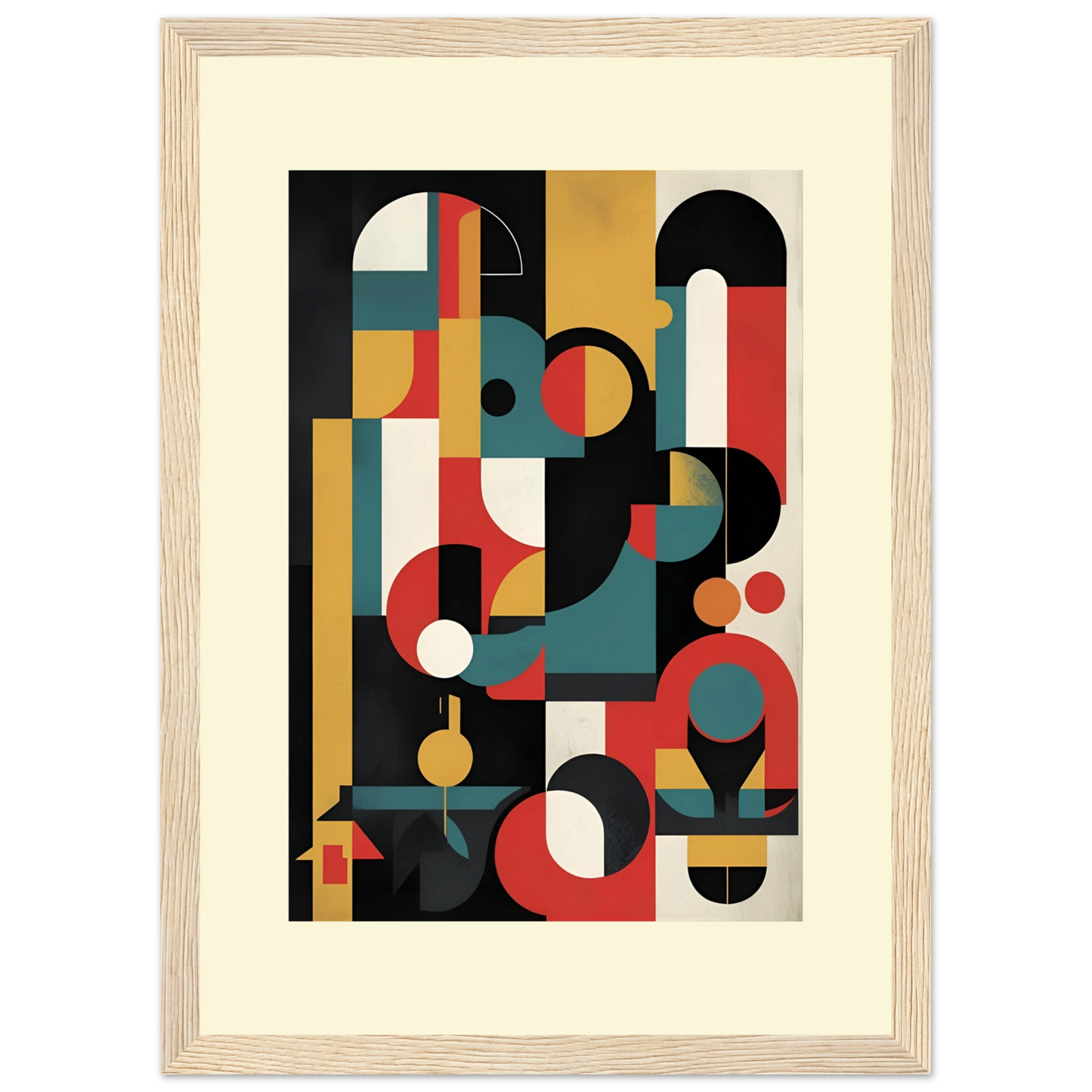 Vibrant abstract geometry framed art print by anya trut modern bauhaus style wall decor art print in a Black frame size 21x29.7 cm / 8x12" affordable wall art by Art Aunty NZ