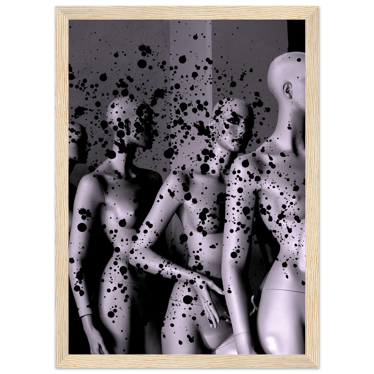 Abstract mannequin splatter art print by anya trut expressive wall decor in your choice of size and frame art print in a Black frame size 21x29.7 cm / 8x12" affordable wall art by Art Aunty NZ