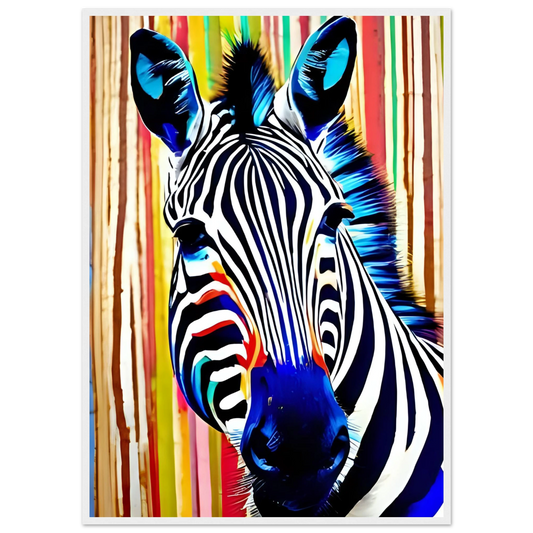 Abstract neon zebra art print electric stripes by anya trut in your choice of size and frame art print in a White frame size 21x29.7 cm / 8x12" affordable wall art by Art Aunty NZ