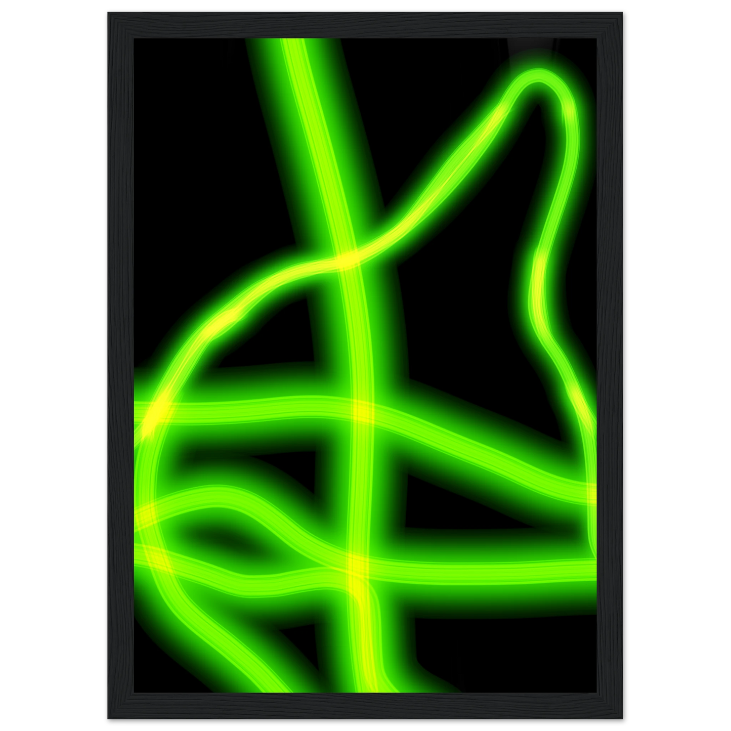 Neon gridflow abstract wall art vibrant green yellow luminescence in your choice of frame size art print in a White frame size A2 (42 x 59.4  cm) affordable wall art by Art Aunty NZ
