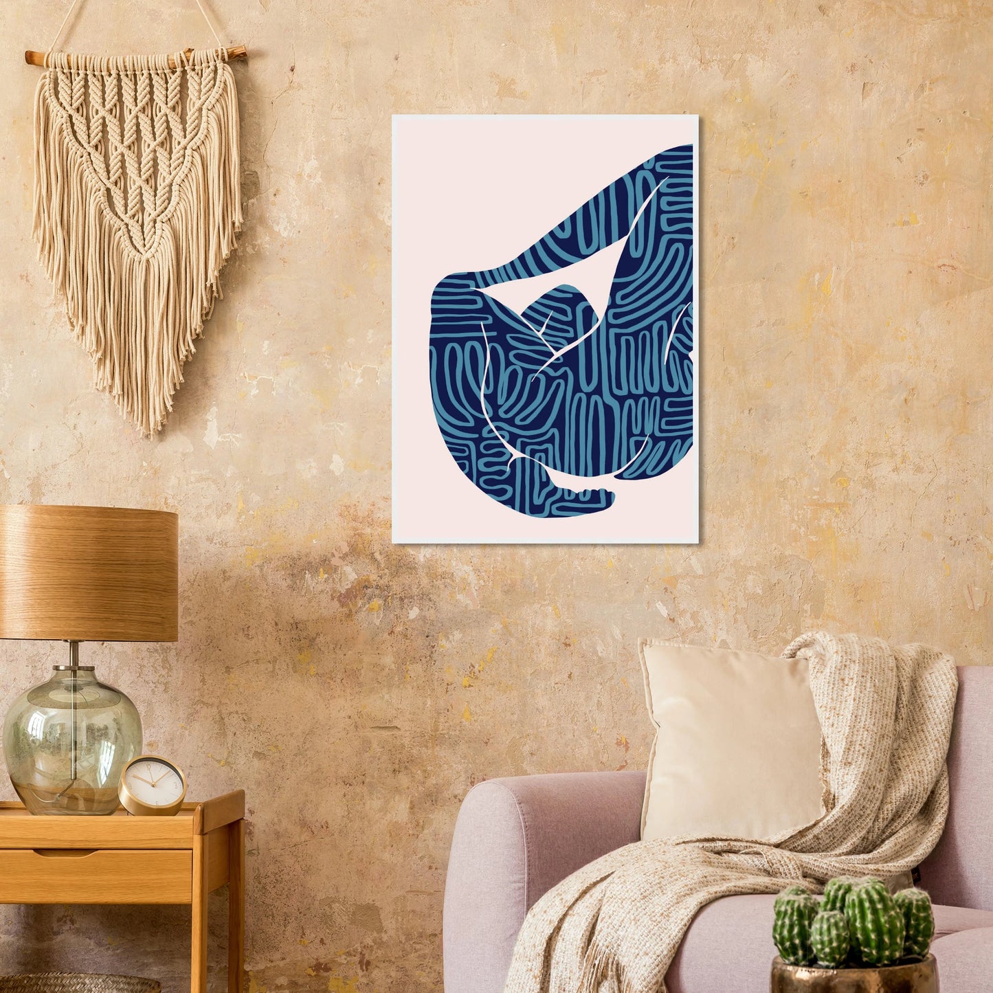Abstract figurative pose art print teal maze patterns on cream ioana horvat collection framed sized to your taste art print in a  size  affordable wall art by Art Aunty NZ