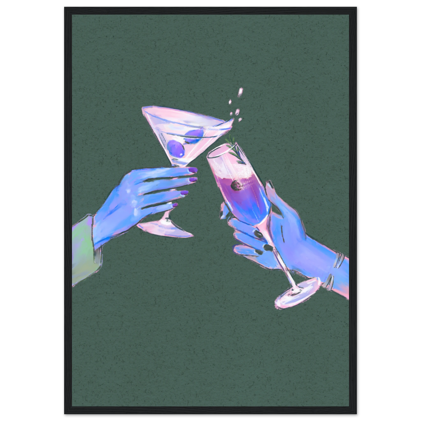 4pm cheers art print vibrant cocktail illustration for modern spaces available in multiple sizes and frames art print in a Wood frame size A1 (59.4 x 84.1  cm) affordable wall art by Art Aunty NZ