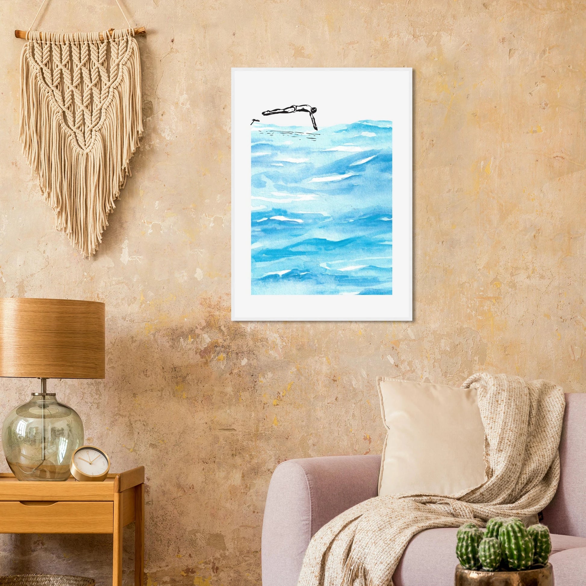 Deep diving art print in a  size  affordable wall art by Art Aunty NZ
