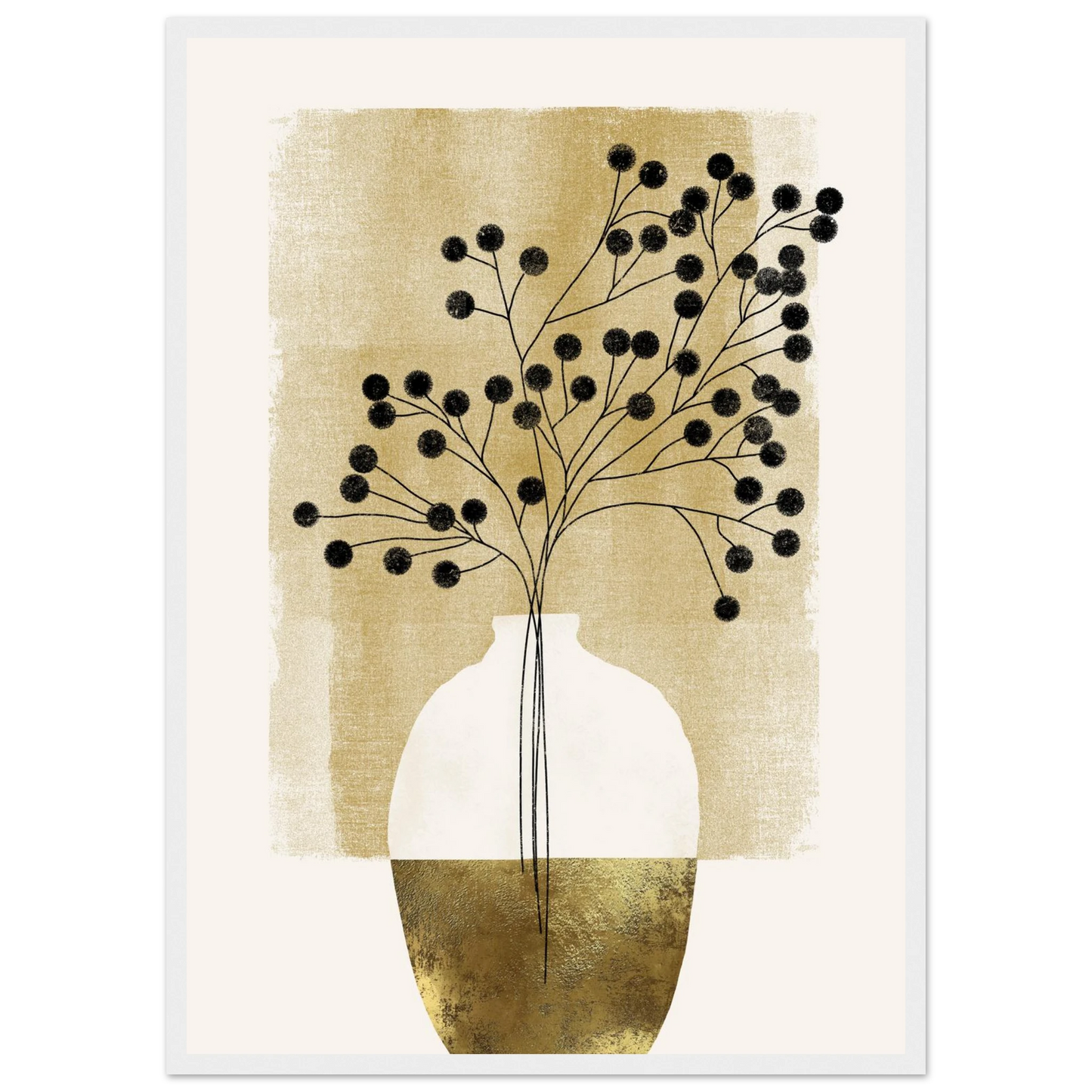 Golden botanical bloom modern minimalist wall art by ioana horvat choose your size frame art print in a Black frame size 21x29.7 cm / 8x12" affordable wall art by Art Aunty NZ