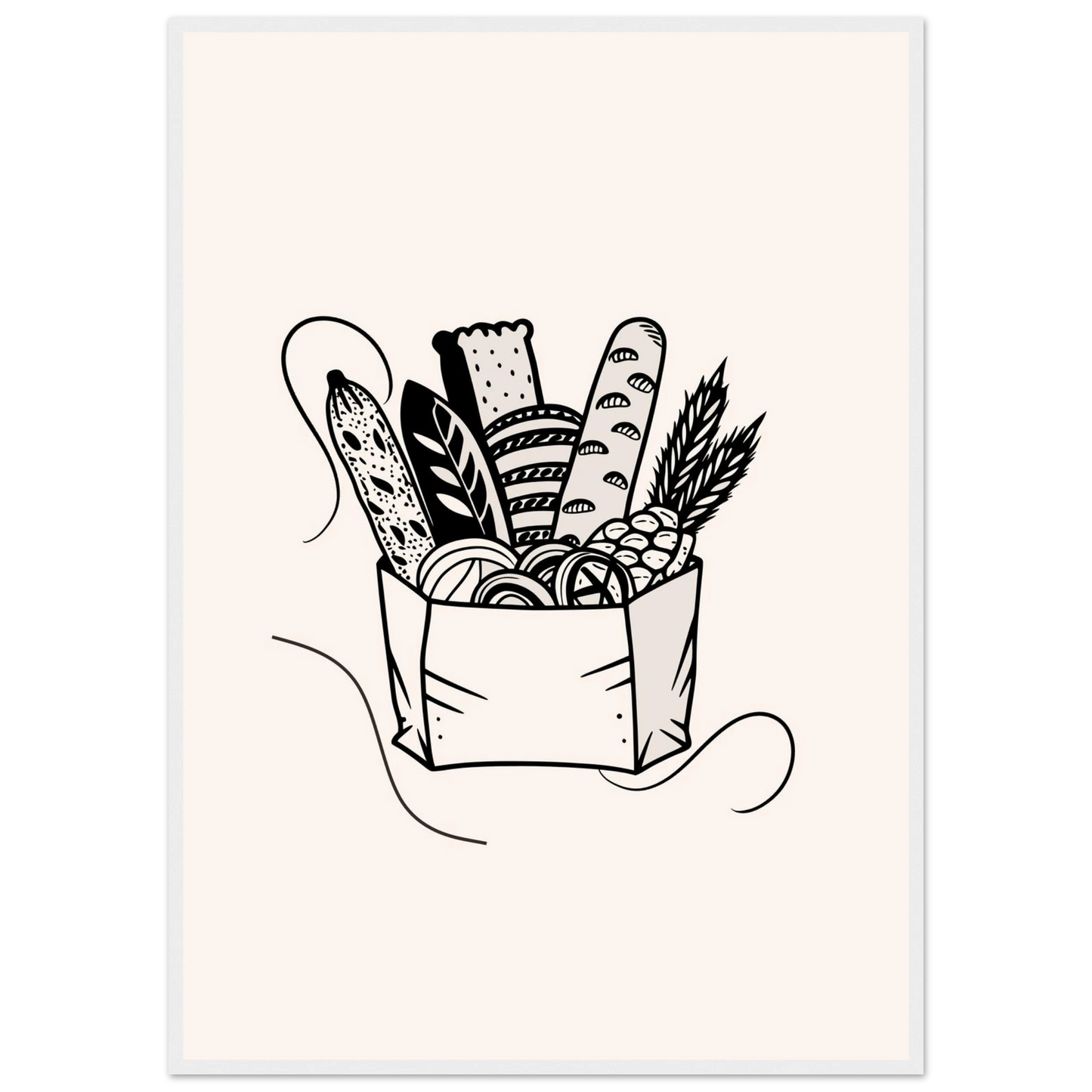 Morning bread art print in a White frame size 21x29.7 cm / 8x12" affordable wall art by Art Aunty NZ