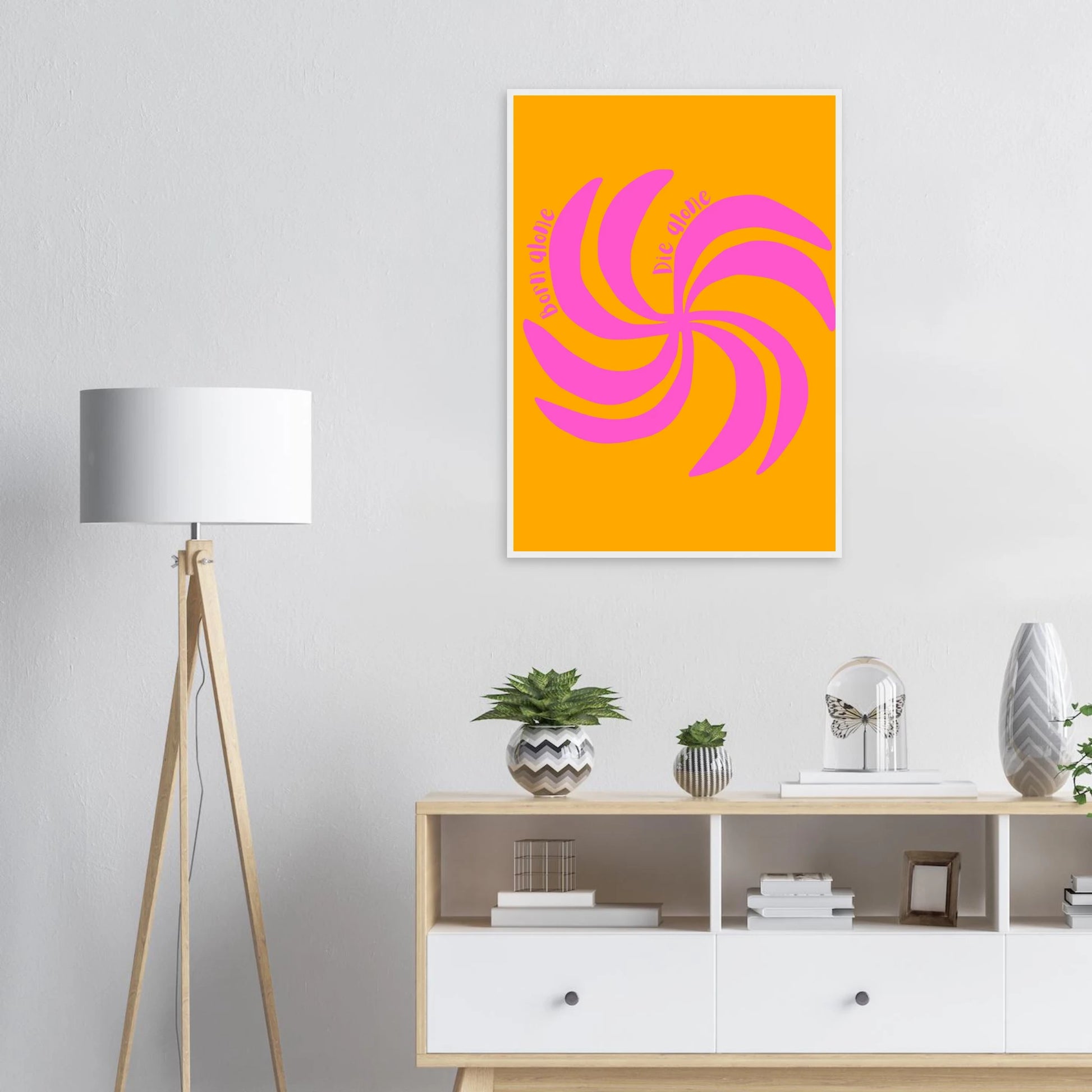 Born alone die alone swirl art print vibrant pink orange abstract wall decor in your choice of size frame art print in a  size  affordable wall art by Art Aunty NZ