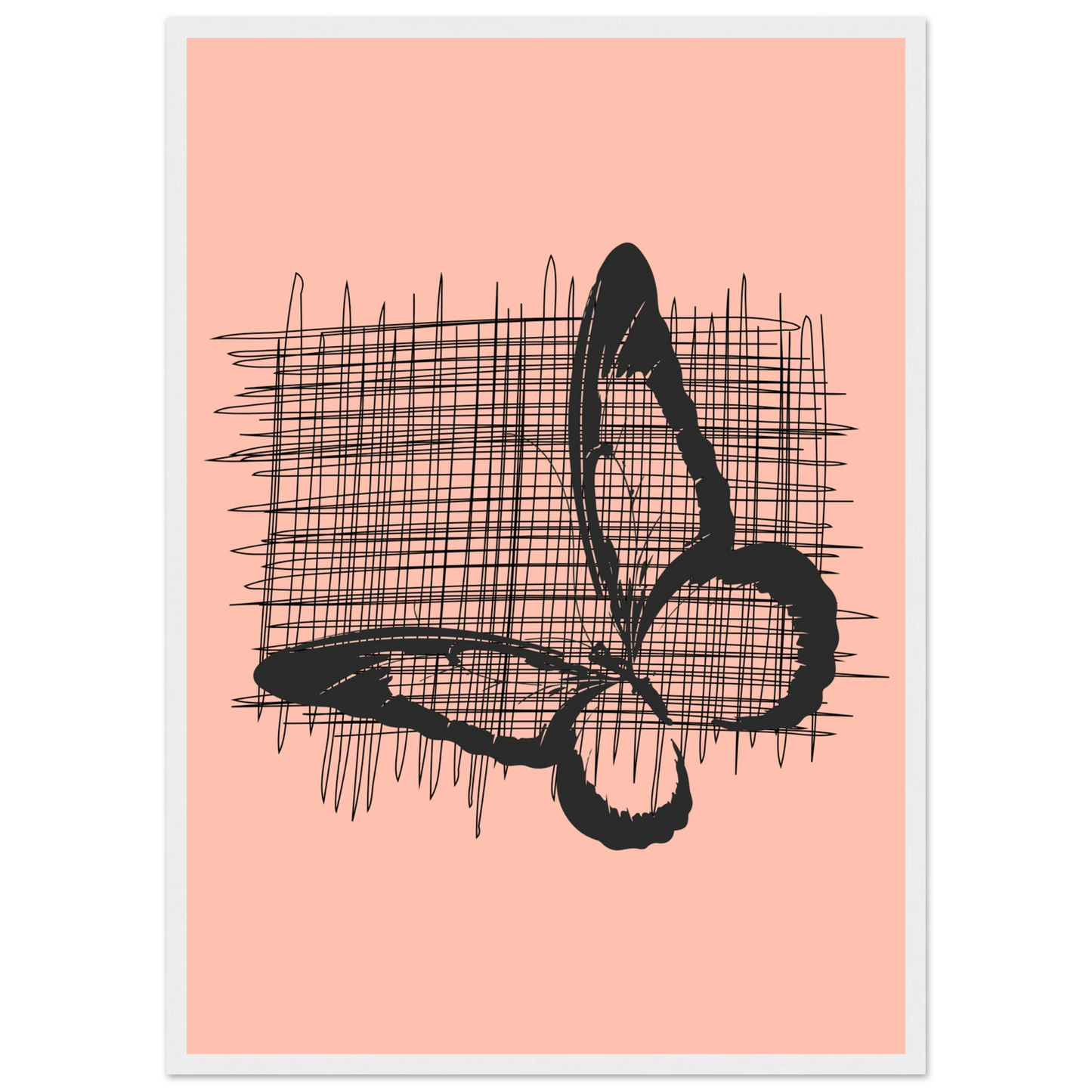 Abstract composition in black and pink by anya trut modern fine art print in your choice of frame art print in a Wood frame size A2 (42 x 59.4  cm) affordable wall art by Art Aunty NZ