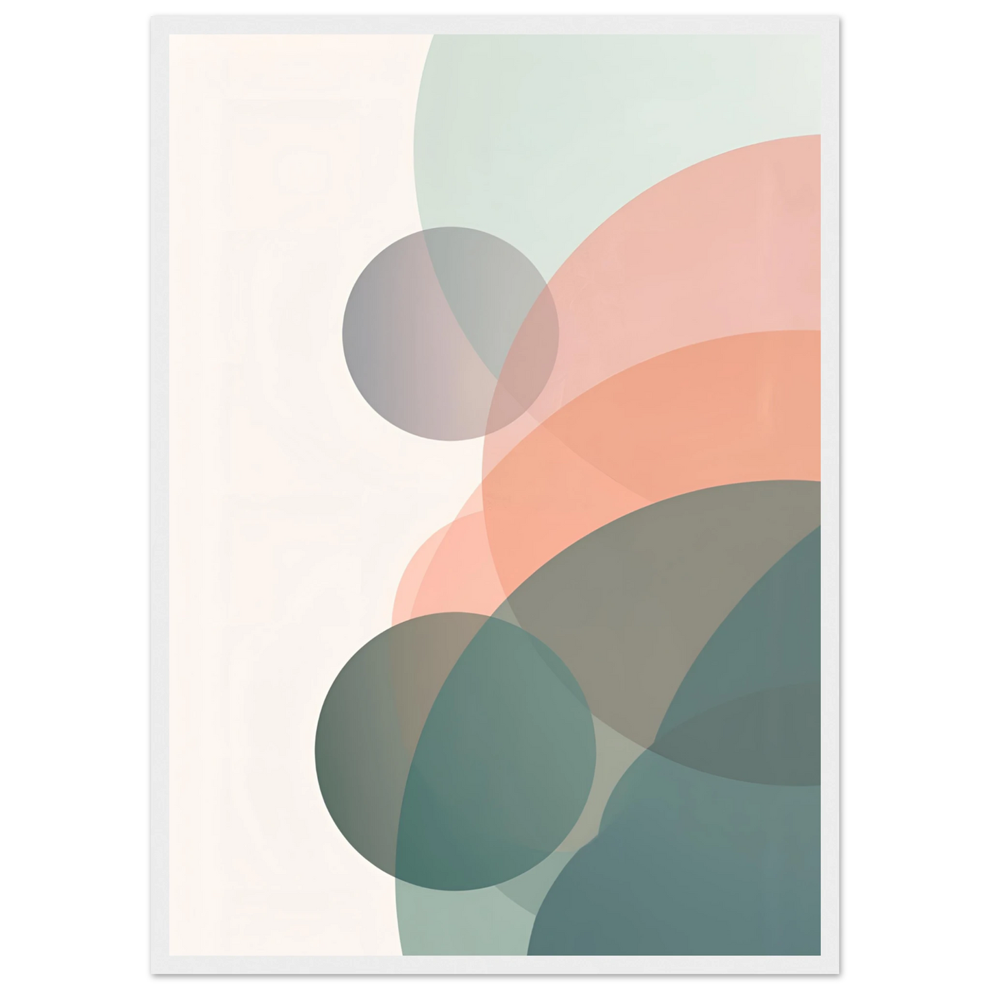 Abstract serenity bubbles modern minimalist wall art print by anya trut choose your size frame art print in a Wood frame size A2 (42 x 59.4  cm) affordable wall art by Art Aunty NZ