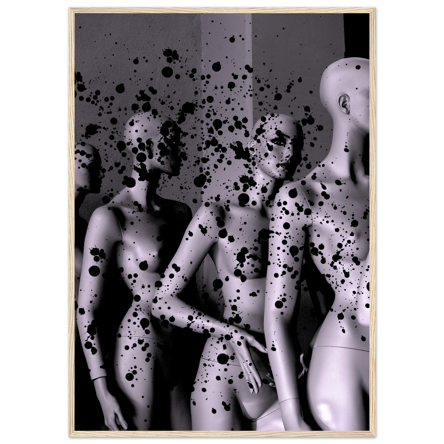 Abstract mannequin splatter art print by anya trut expressive wall decor in your choice of size and frame art print in a Black frame size A1 (59.4 x 84.1  cm) affordable wall art by Art Aunty NZ