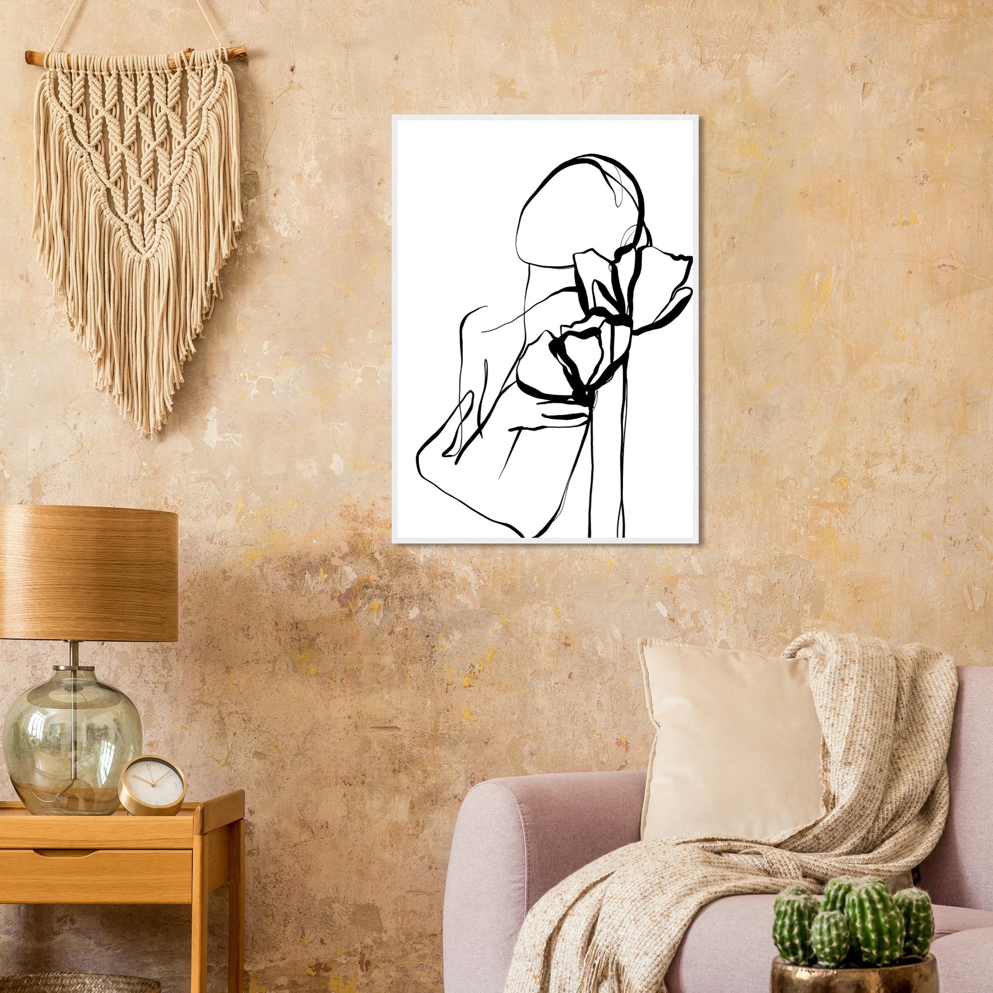 Abstract floral embrace line art print minimalist black white botanical poster art print in a  size  affordable wall art by Art Aunty NZ