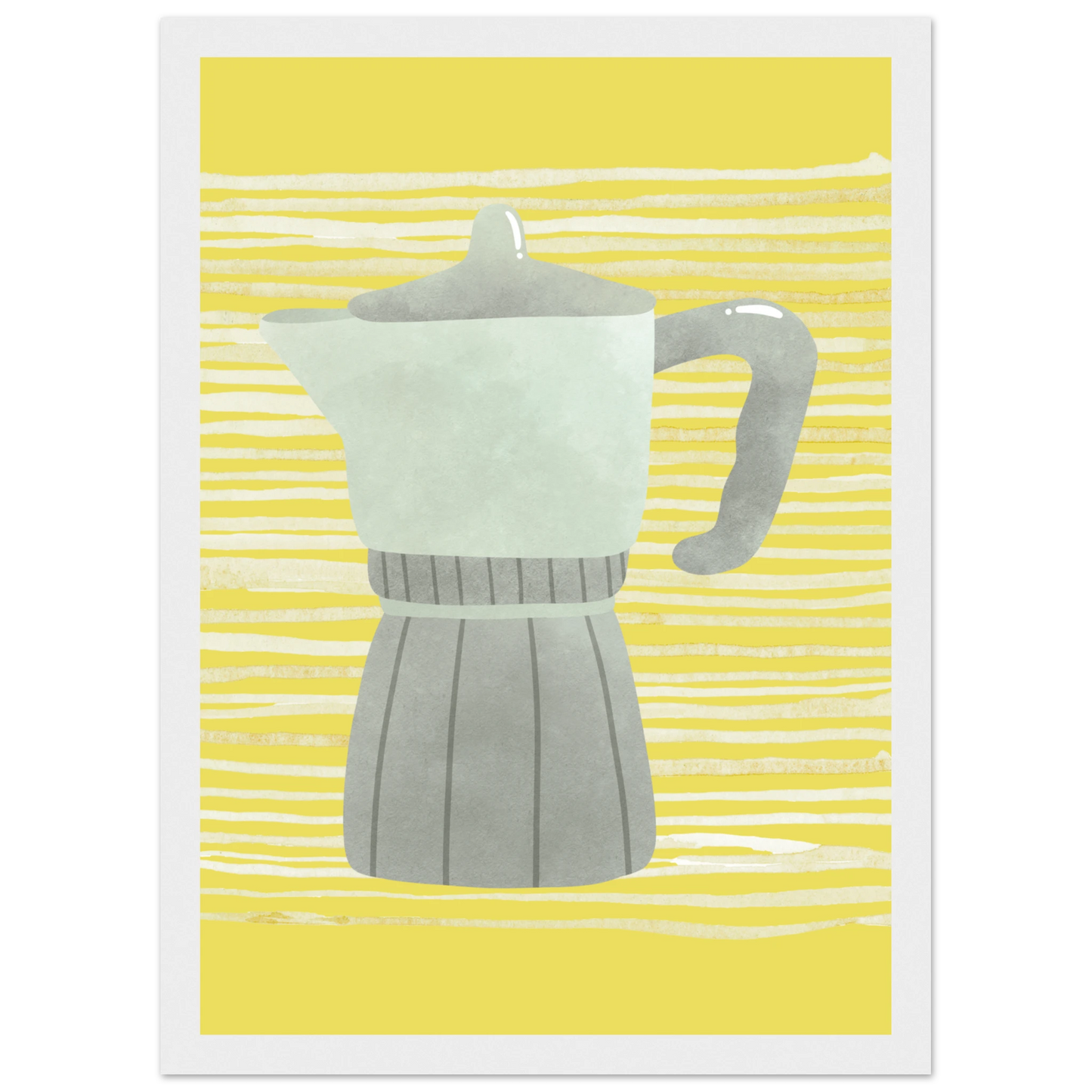 Moka pot morning vibrant yellow grey art print by anya trut available in multiple sizes and frames art print in a Wood frame size A1 (59.4 x 84.1  cm) affordable wall art by Art Aunty NZ