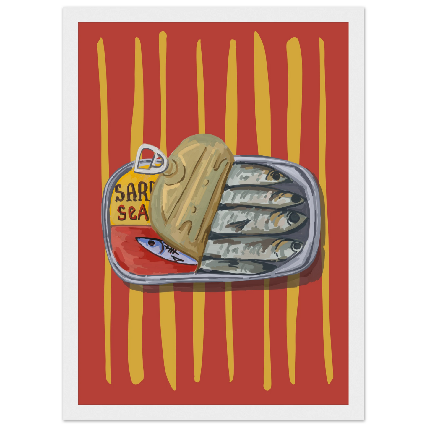 4pm sardine sea pop art print a quirky culinary statement for your walls art print in a Black frame size 21x29.7 cm / 8x12" affordable wall art by Art Aunty NZ