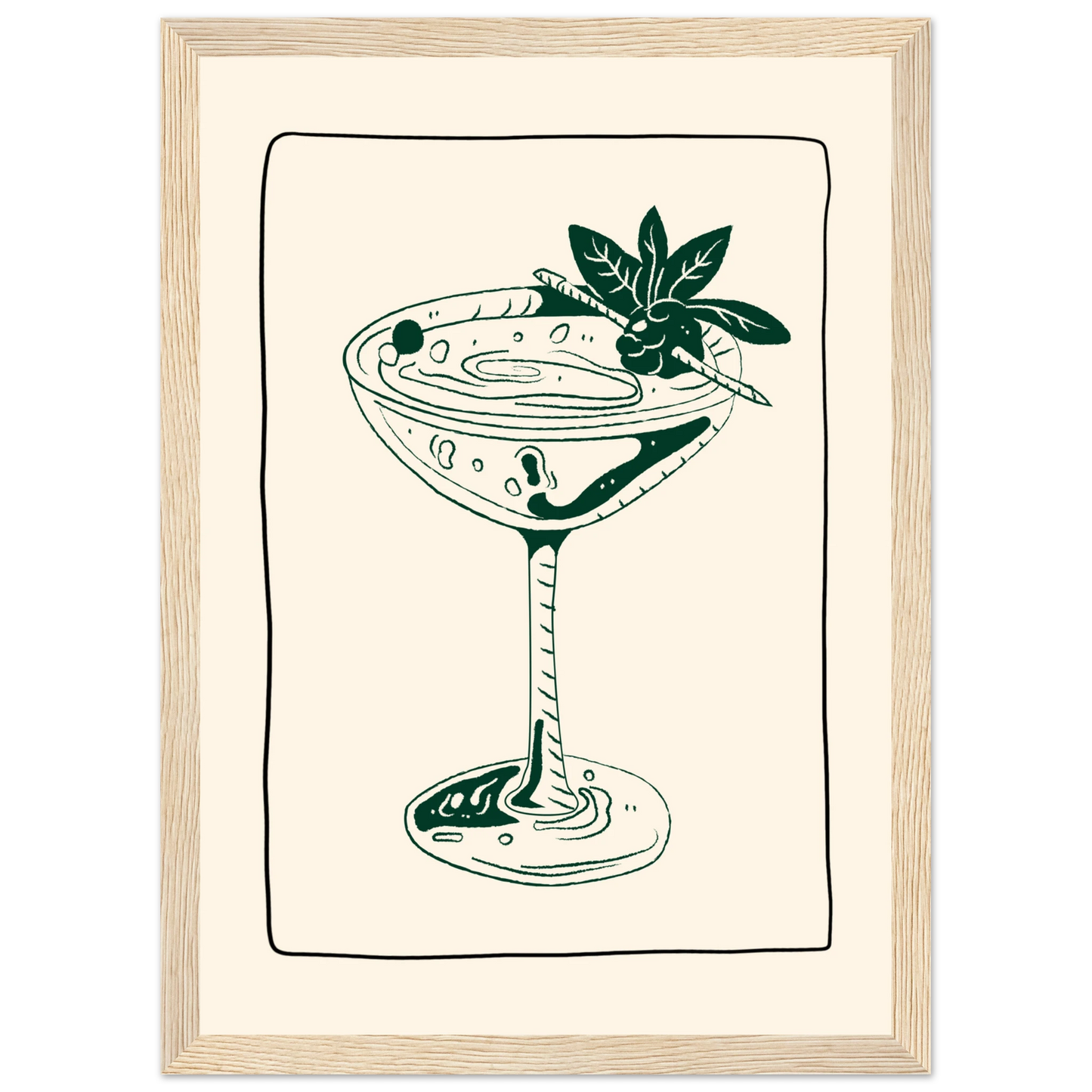 Evening elixir cocktail art print by anya trut choose your size and frame for effortless style art print in a Black frame size 21x29.7 cm / 8x12" affordable wall art by Art Aunty NZ
