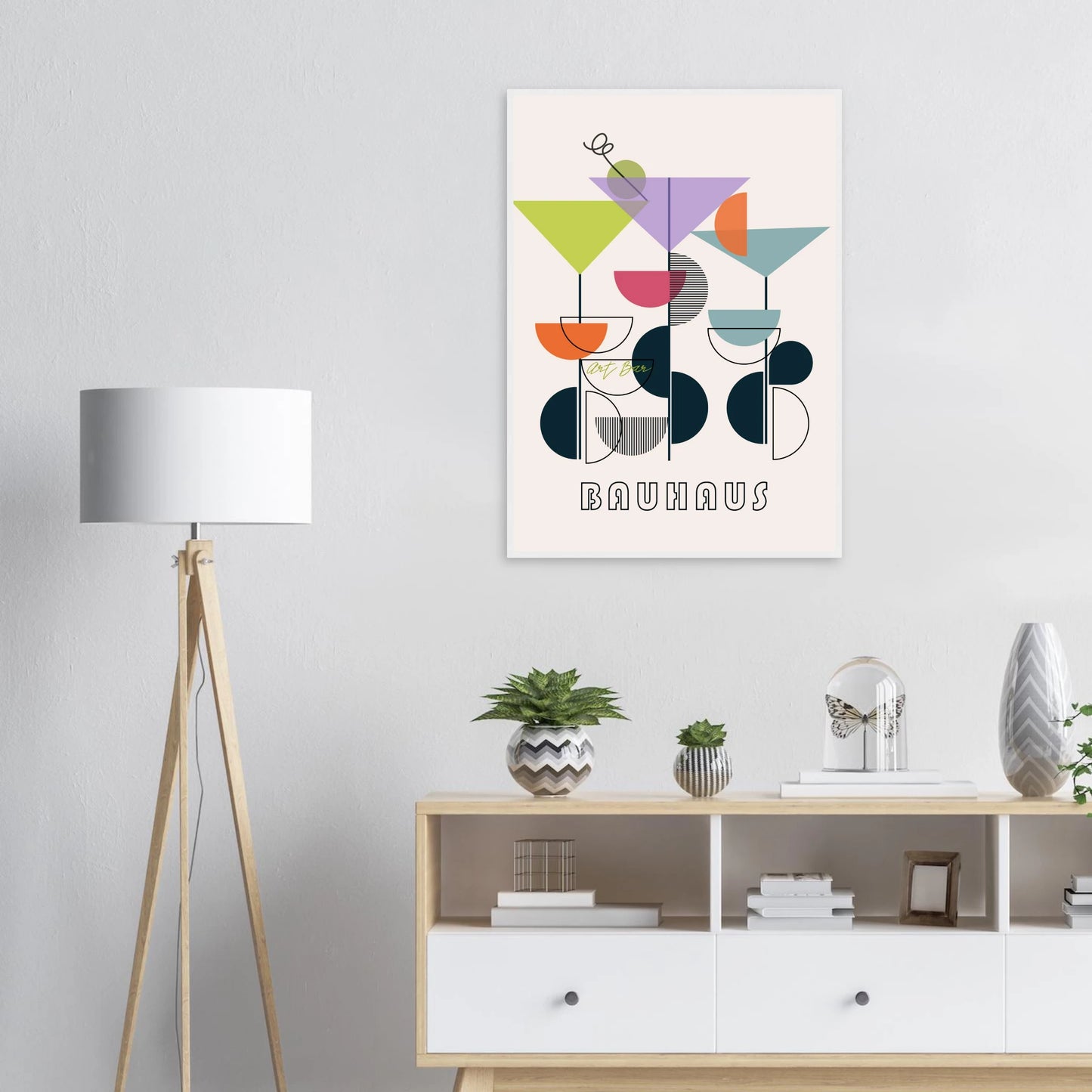 Bauhaus art bar cocktail abstract wall art print a modern geometric statement piece in your choice of frame and size art print in a  size  affordable wall art by Art Aunty NZ