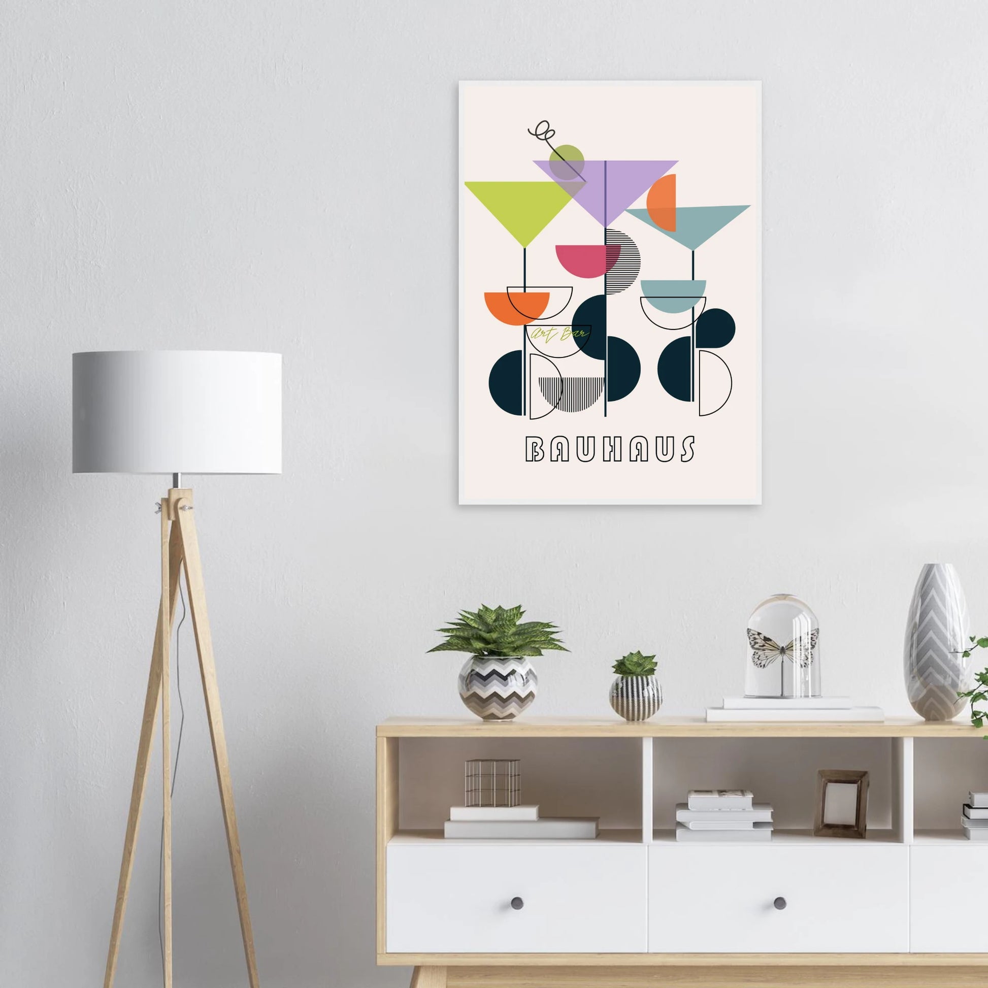 Bauhaus art bar cocktail abstract wall art print a modern geometric statement piece in your choice of frame and size art print in a  size  affordable wall art by Art Aunty NZ