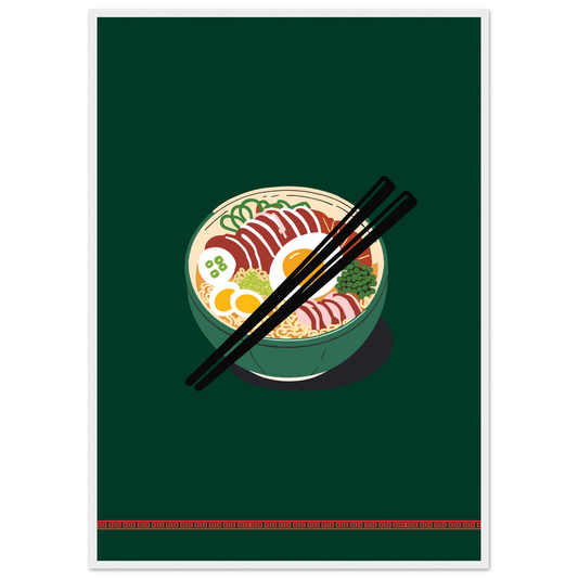 Flavorful ramen bowl wall art print by anya trut customize your size frame art print in a White frame size 21x29.7 cm / 8x12" affordable wall art by Art Aunty NZ