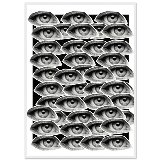Hypnotic gaze a visionary eye patterned framed poster choose your size frame art print in a White frame size 21x29.7 cm / 8x12" affordable wall art by Art Aunty NZ
