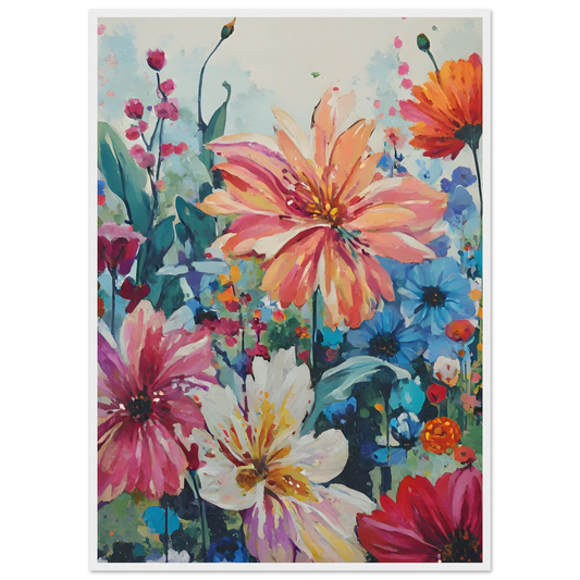 Vibrant floral meadow impressionistic wildflower art print customizable sizes frames art print in a White frame size 21x29.7 cm / 8x12" affordable wall art by Art Aunty NZ