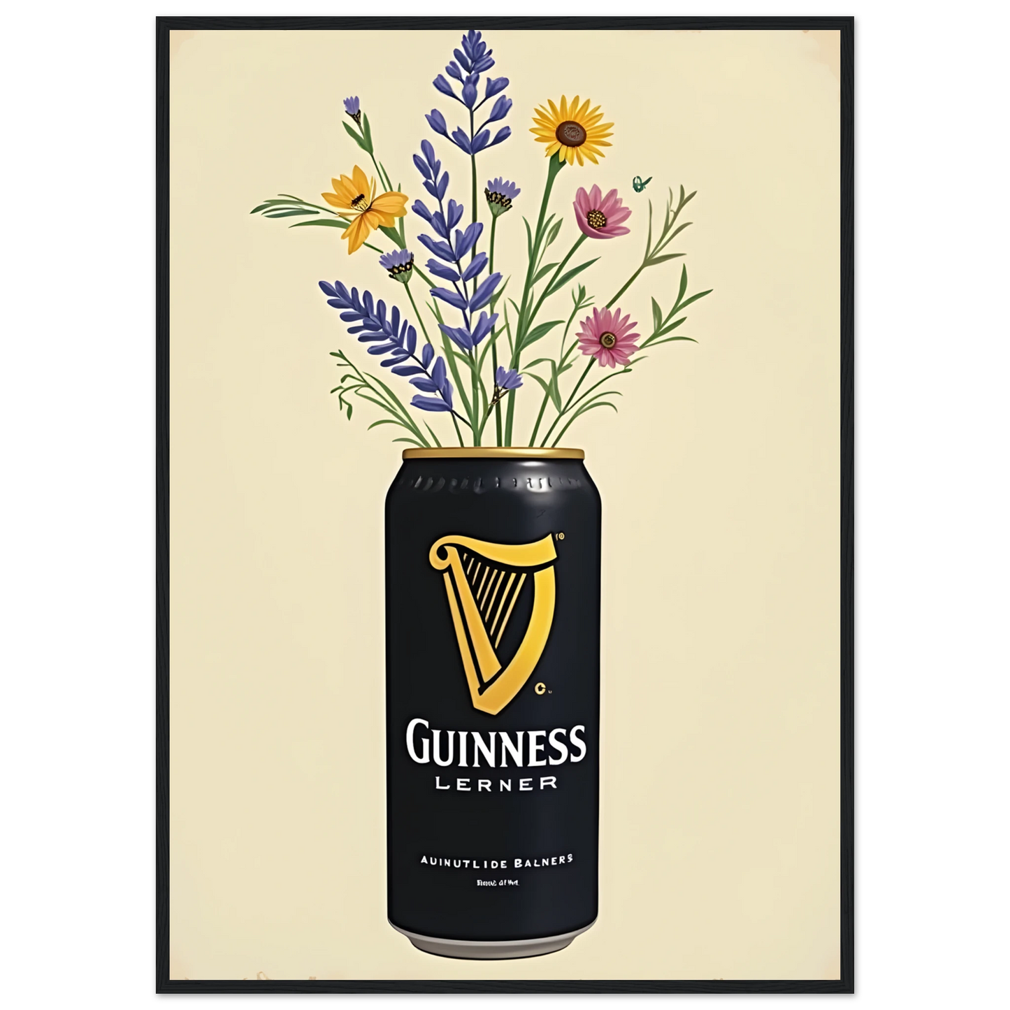 Guinness bouquet art print vibrant floral art in your choice of size frame art print in a Black frame size A2 (42 x 59.4  cm) affordable wall art by Art Aunty NZ